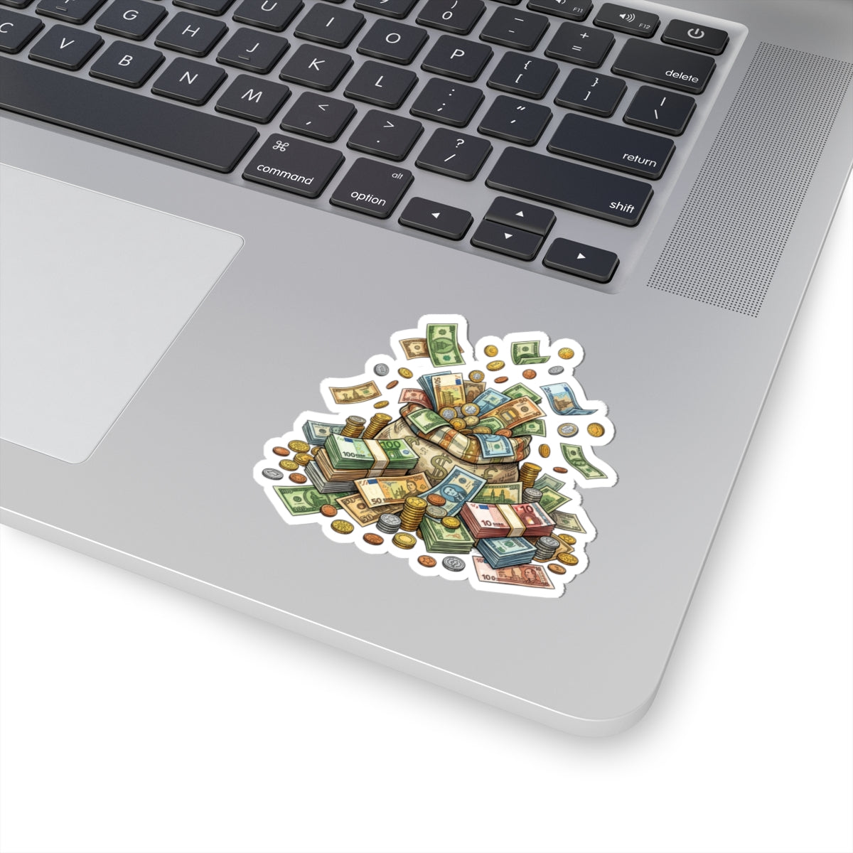 Money Pile Sticker — Cash & Coins Decorative Kiss-Cut Decal for Laptops, Journals & Wallets