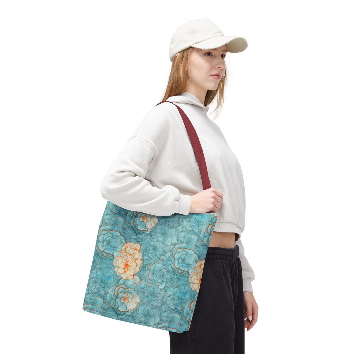 Floral Watercolor Tote Bag — Teal Succulent Pattern