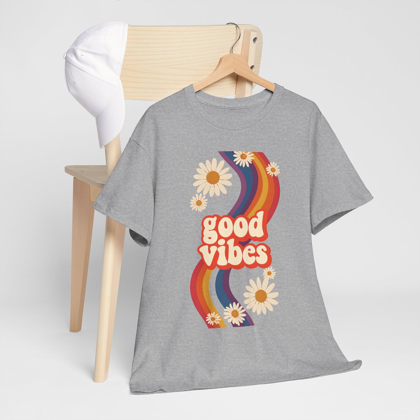 Good Vibes Unisex Heavy Cotton Tee, Retro Graphic T-Shirt, Feel Good Apparel, Summer Outfit, Casual Gift for Friends