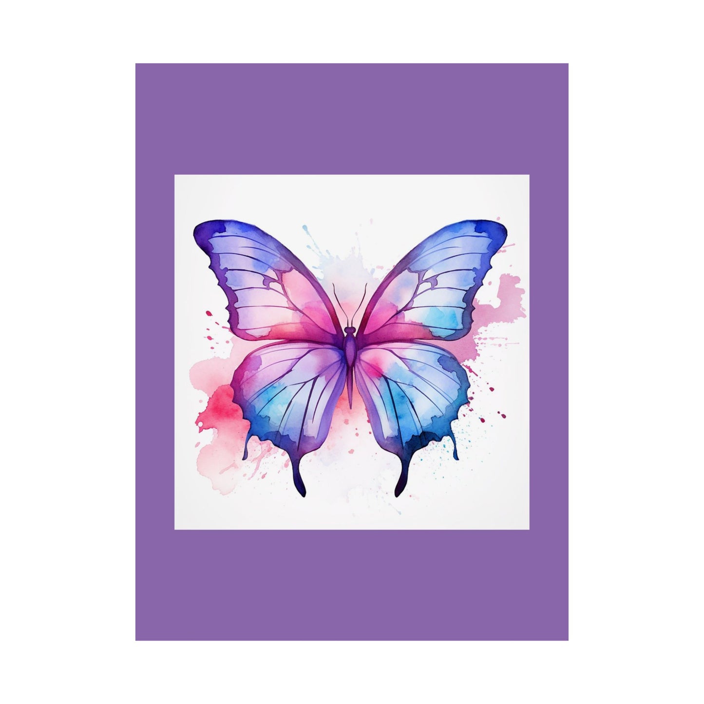 Butterfly Watercolor Matte Poster — Purple Vertical Art Print