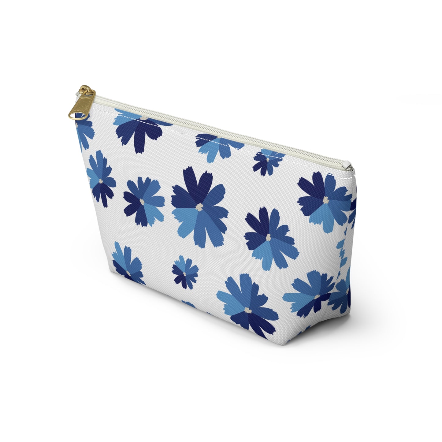 Blue Floral Accessory Pouch for Organizing Essentials, Cosmetic Bag, Travel Makeup Pouch, Gift Idea for Flower Lovers, Eco-Friendly