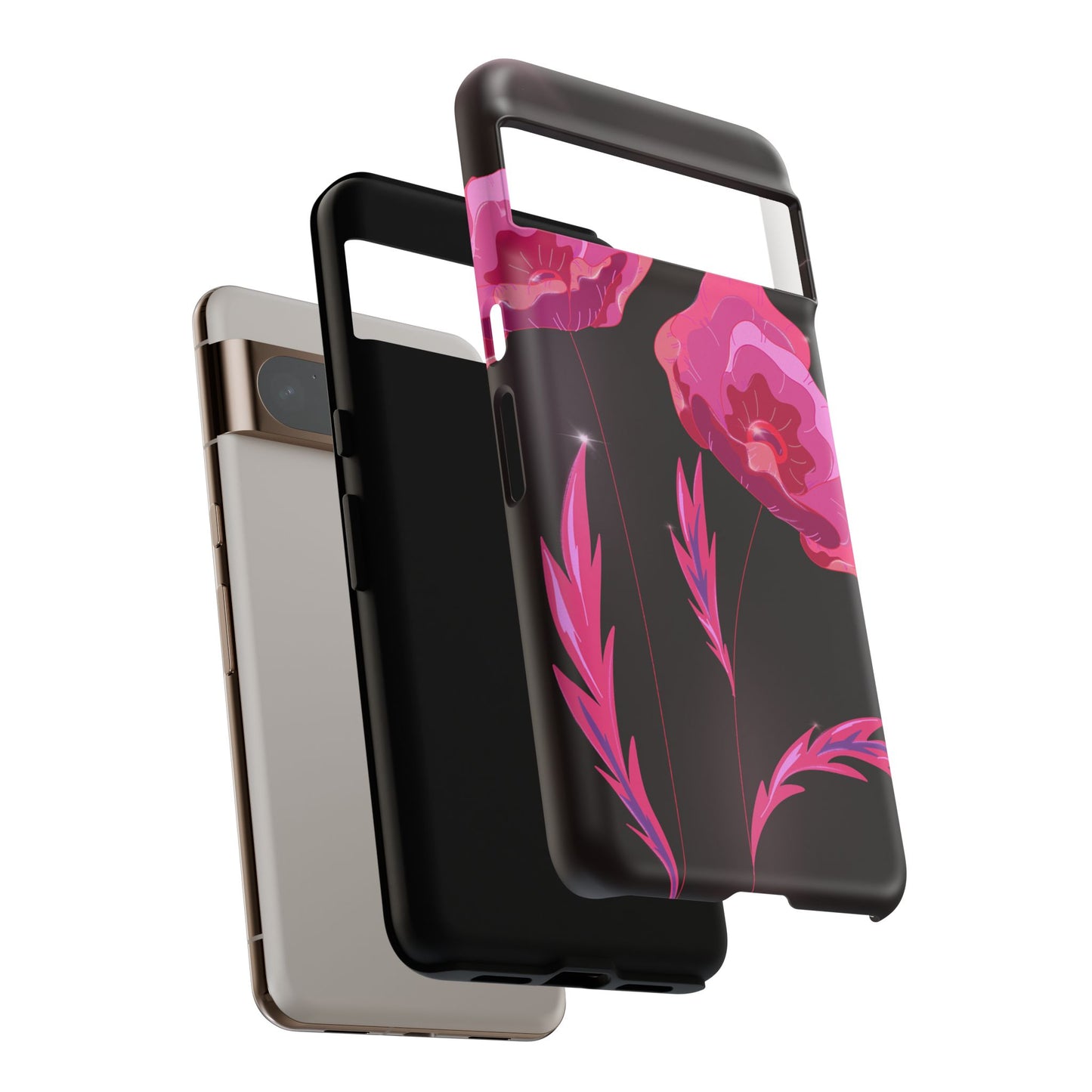 Floral iPhone Case | Tough Cases with Pink Poppy Design, Elegant Flower Phone Cover, Gift for Her, Spring Accessories, Chic Tech
