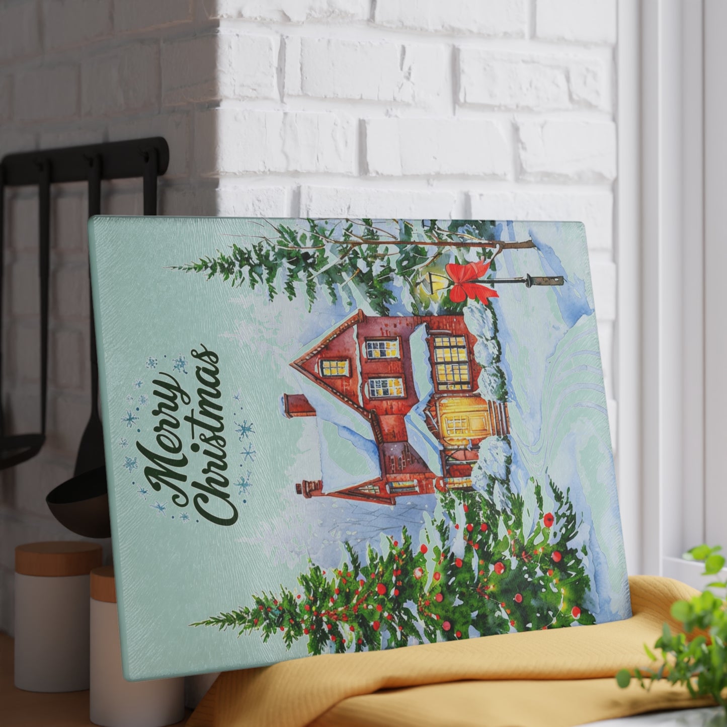 Christmas Glass Cutting Board - Festive Winter Home Design