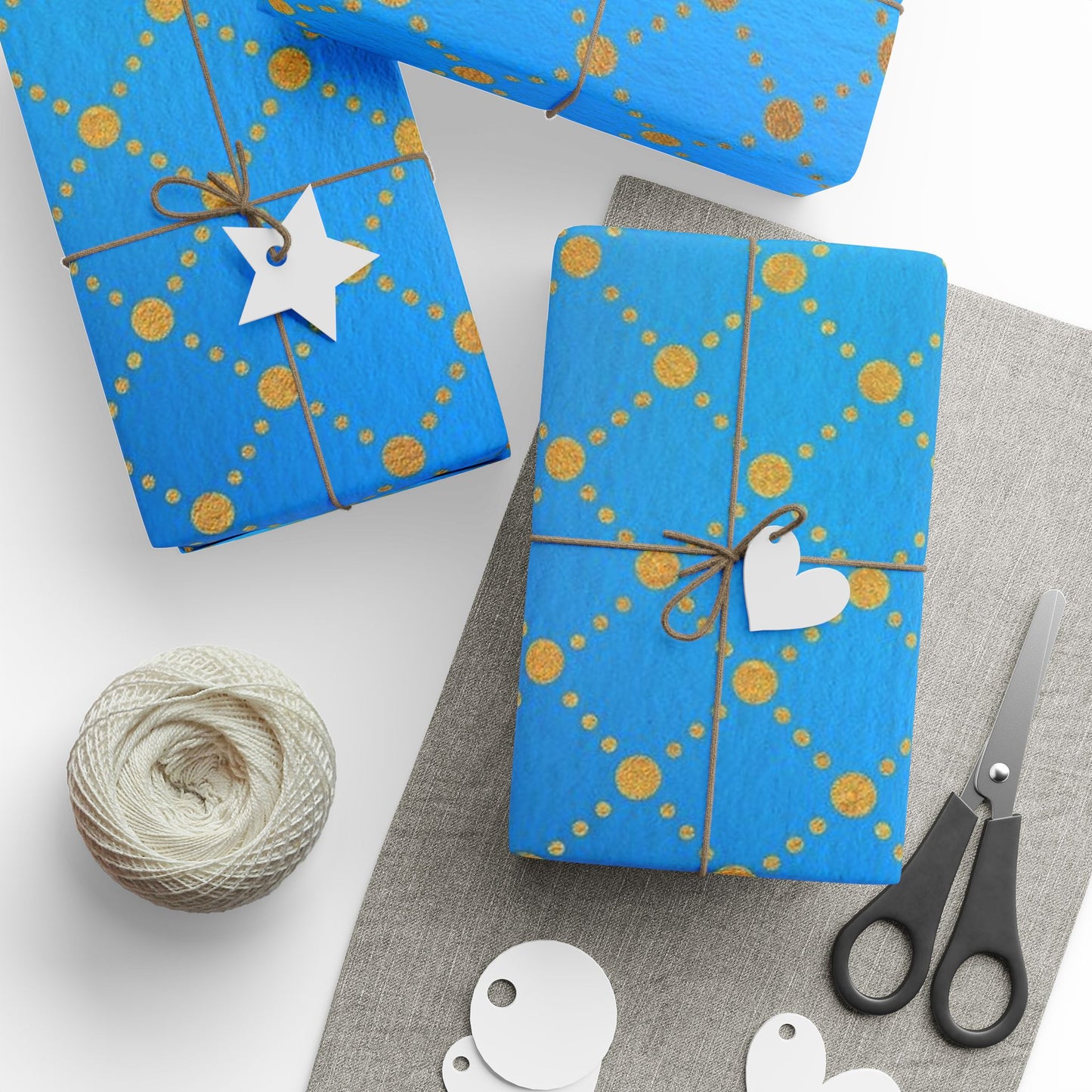 Blue Gold Dotted Swirl Wrapping Paper Roll — Decorative Gift Wrap