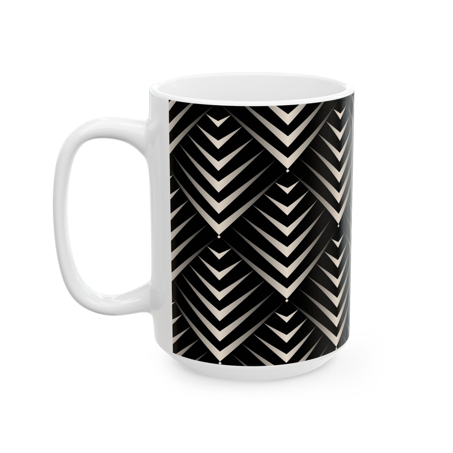Chic Geometric Black and White Ceramic Mug - Coffee Lover Gift, Stylish Tea Cup, Home Decor, Modern Kitchenware, Unique Present
