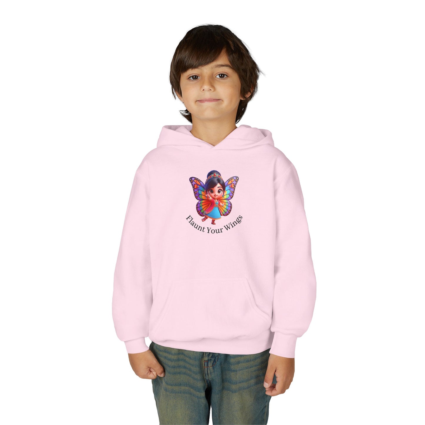 Inspirational Youth Hoodie - "Flaunt Your Wings", Cozy Sweatshirt, Gift for Teens, Motivational Apparel, Butterfly Design