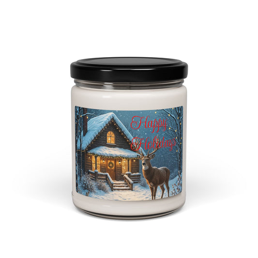Christmas Cabin Soy Candle — 9oz Scented Holiday Jar ("Happy Christmas")