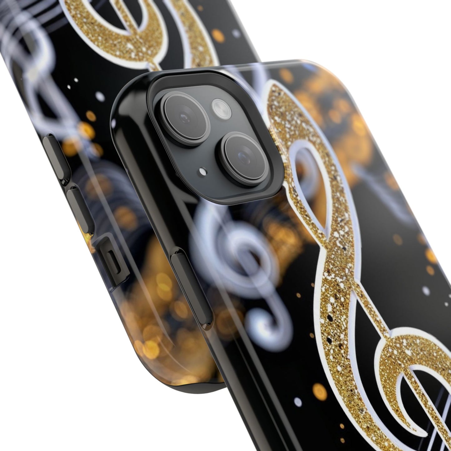 Music Notes Magnetic Impact-Resistant Phone Case — Gold Treble Clef Design
