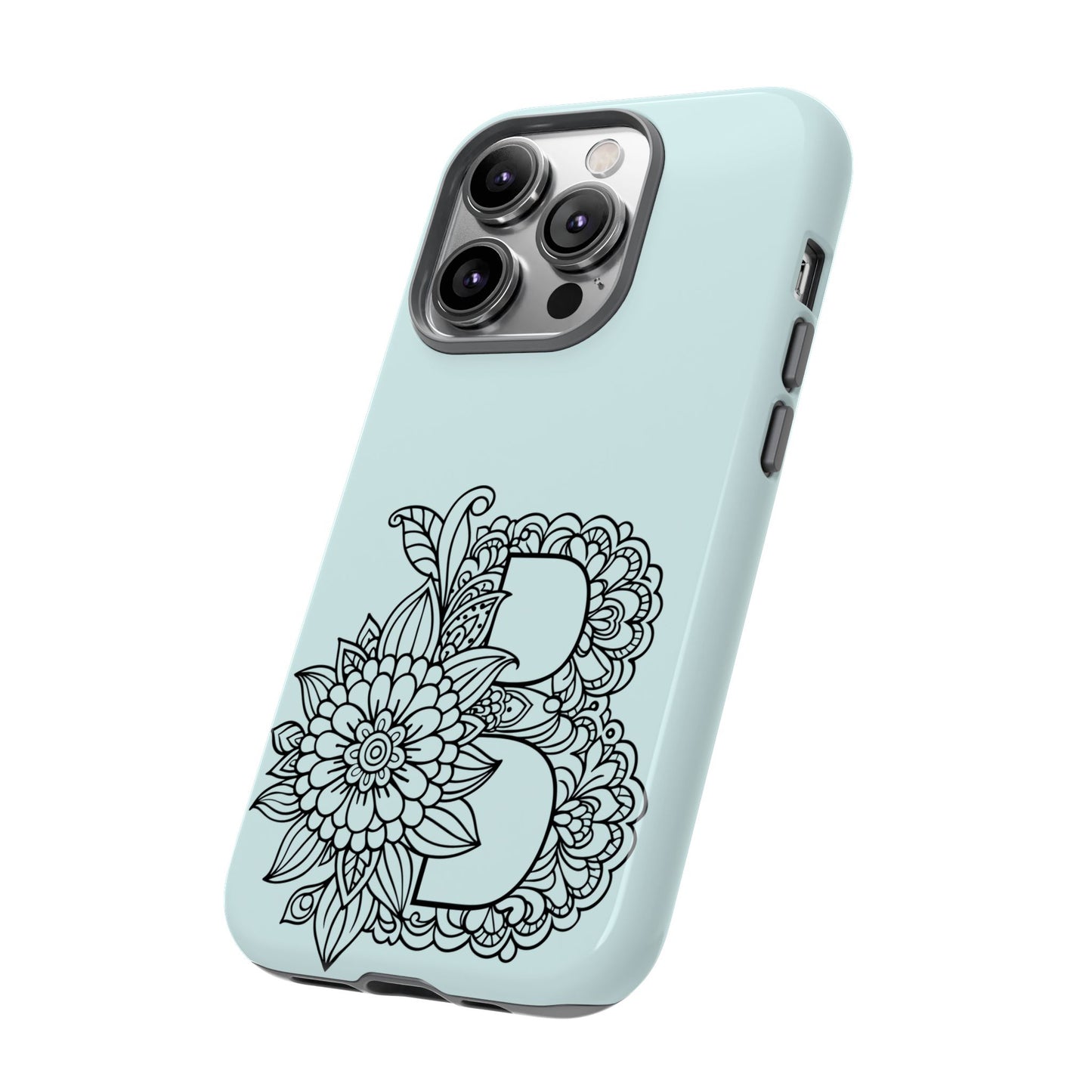 Personalized Tough Phone Case- Letter B, Floral Monogram Cell Phone Cover, Custom Protective Case, Unique Gift, Birthday, Graduation