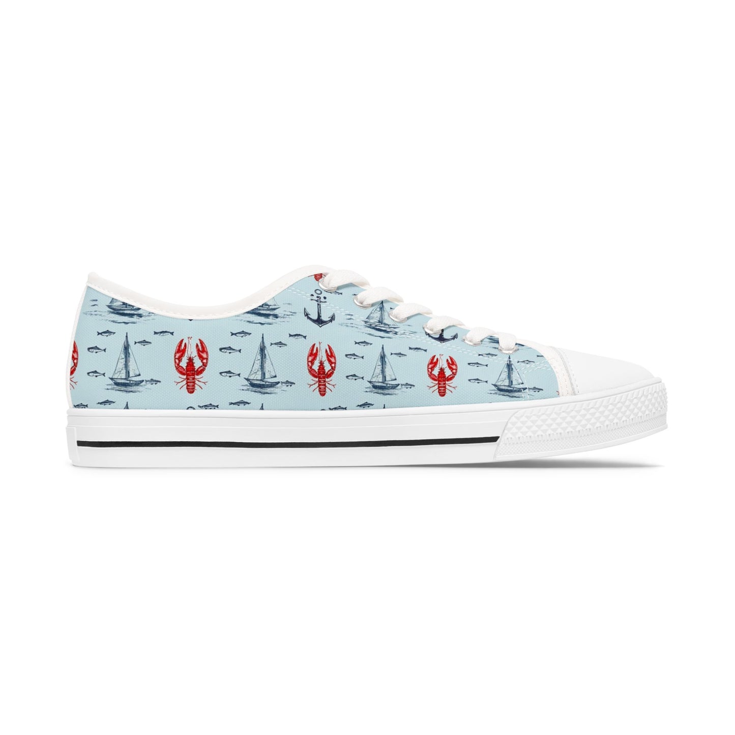 Lobster Nautical Low-Top Sneakers —  Coastal Sailboat Print