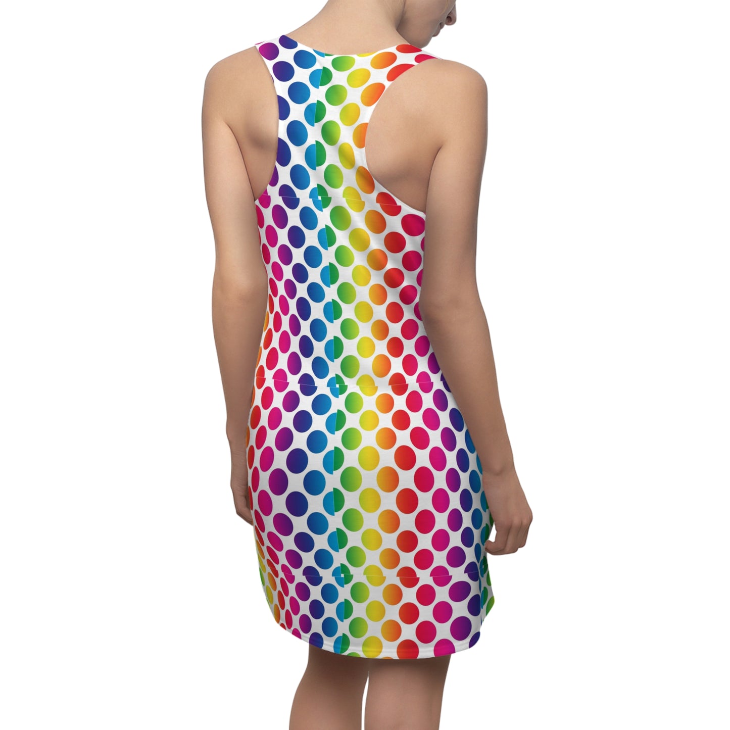 Colorful Polka Dot Racerback Dress, Summer Dress, Festival Wear, Party Outfit, Casual Dress, Vibrant Dress, Gift for Her