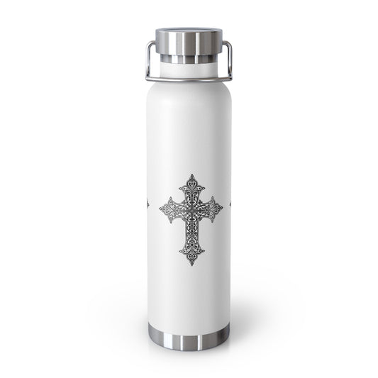 Stylish Copper Insulated Water Bottle - 22oz, Cross Design, Travel Flask, Gift for Him/Her, Unique Outdoor Hydration
