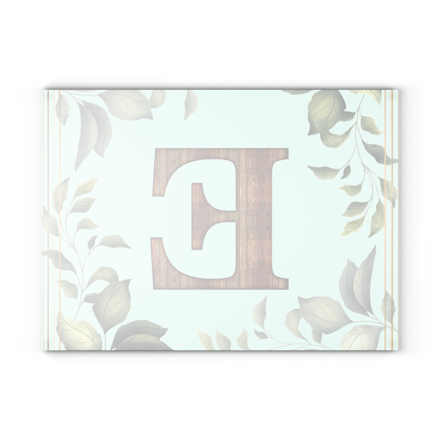 Glass Cutting Board — Monogram 'E' Floral Leaf Kitchen Decor