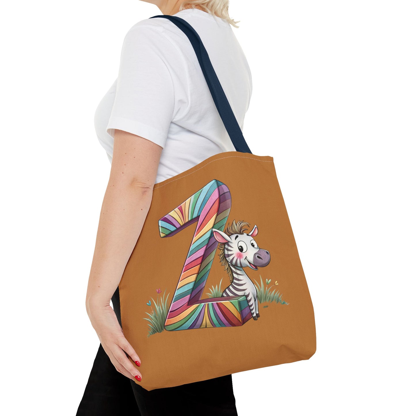 Colorful Zebra Initial Tote Bag, Kids' Backpack, Fun Reusable Shopping Bag, Cute Gift for Animal Lovers, Eco-Friendly, Alphabet Design