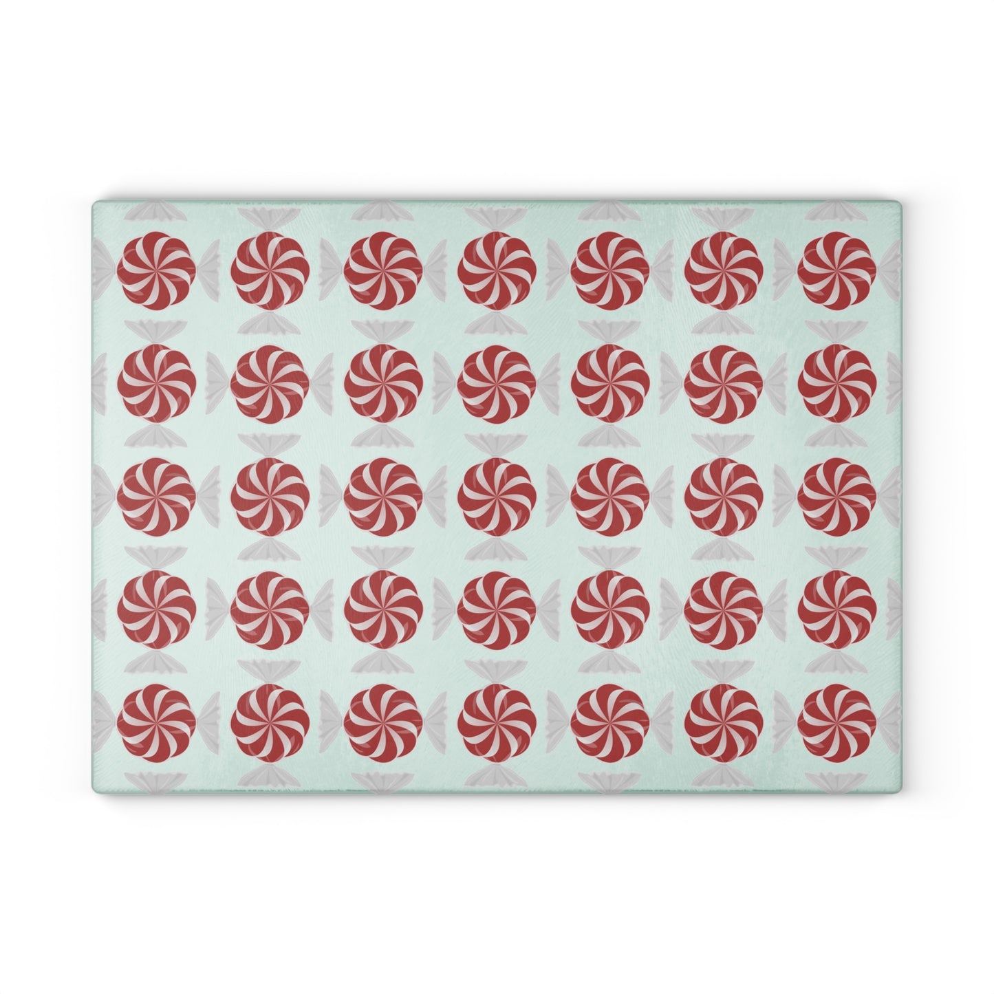 Peppermint Pattern Glass Cutting Board — Festive Candy Kitchen Board