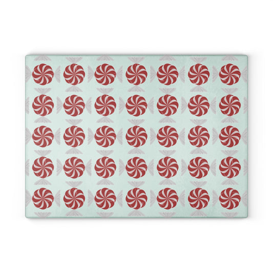 Peppermint Pattern Glass Cutting Board — Festive Candy Kitchen Board
