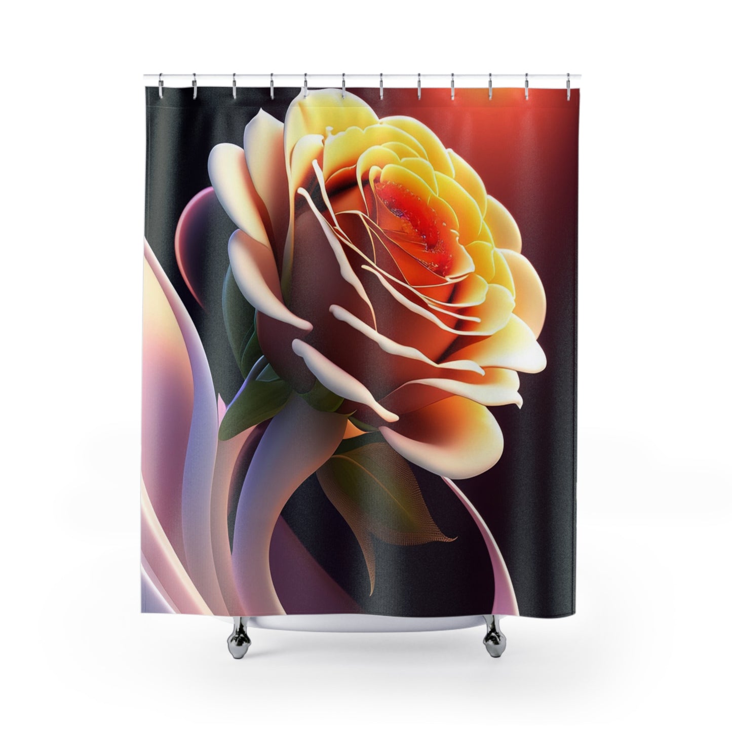Romantic Sunset Rose Shower Curtain — Large Floral Bathroom Decor
