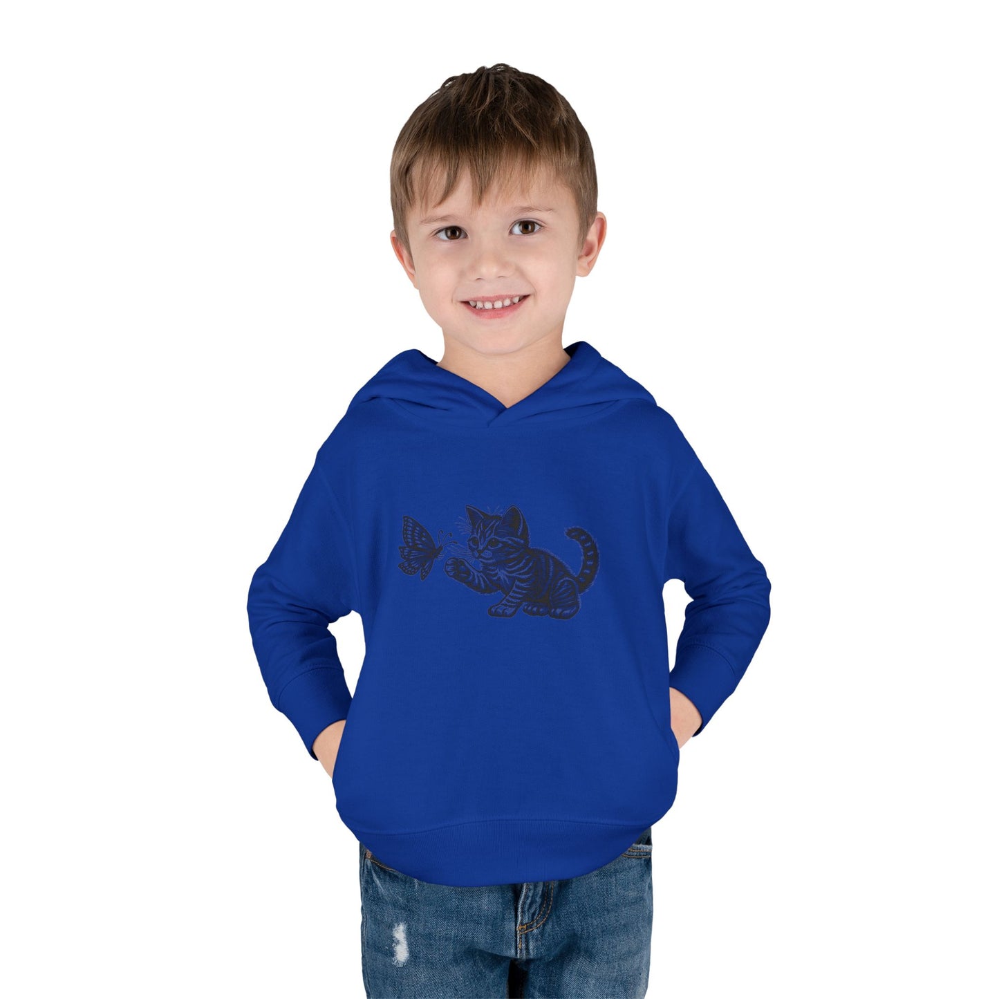Cute Cat and Butterfly Toddler Hoodie, Toddler Pullover, Kids Fleece Hoodie, Animal Lover Gift, Playtime Pullover