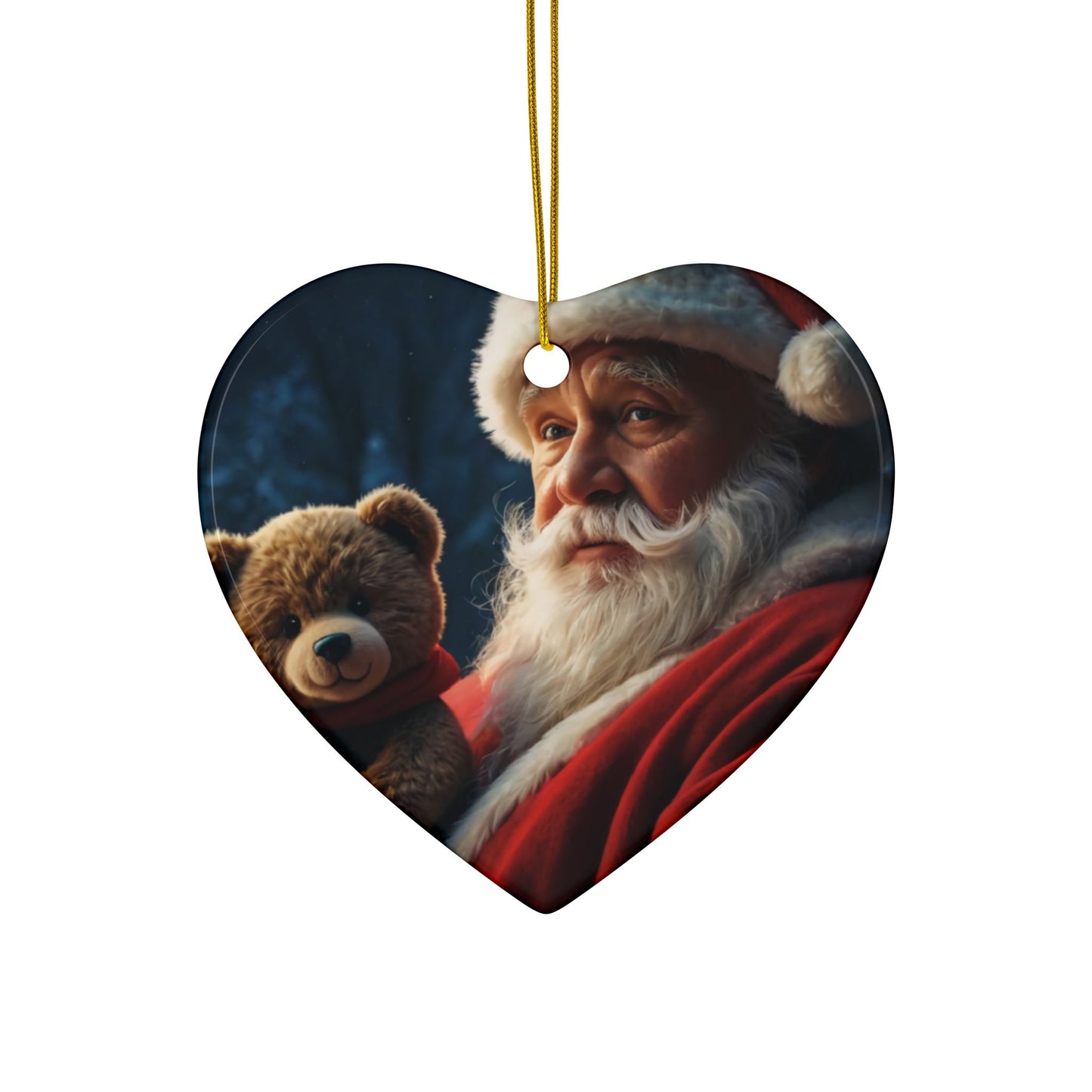 Santa Bear Ceramic Ornaments - 2-Sided Christmas Decor, Holiday Gifts, Tree Decorations, Set of 1, 3, 5, 10