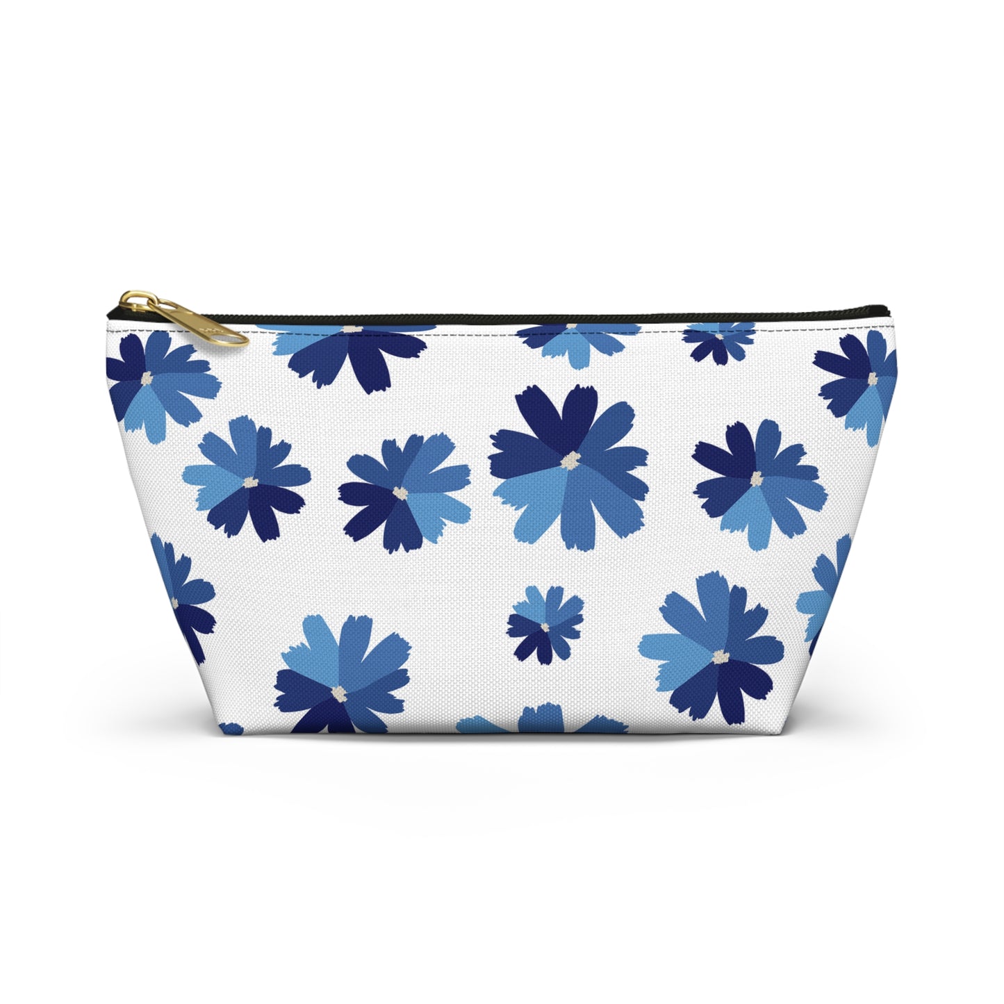 Blue Floral Accessory Pouch for Organizing Essentials, Cosmetic Bag, Travel Makeup Pouch, Gift Idea for Flower Lovers, Eco-Friendly