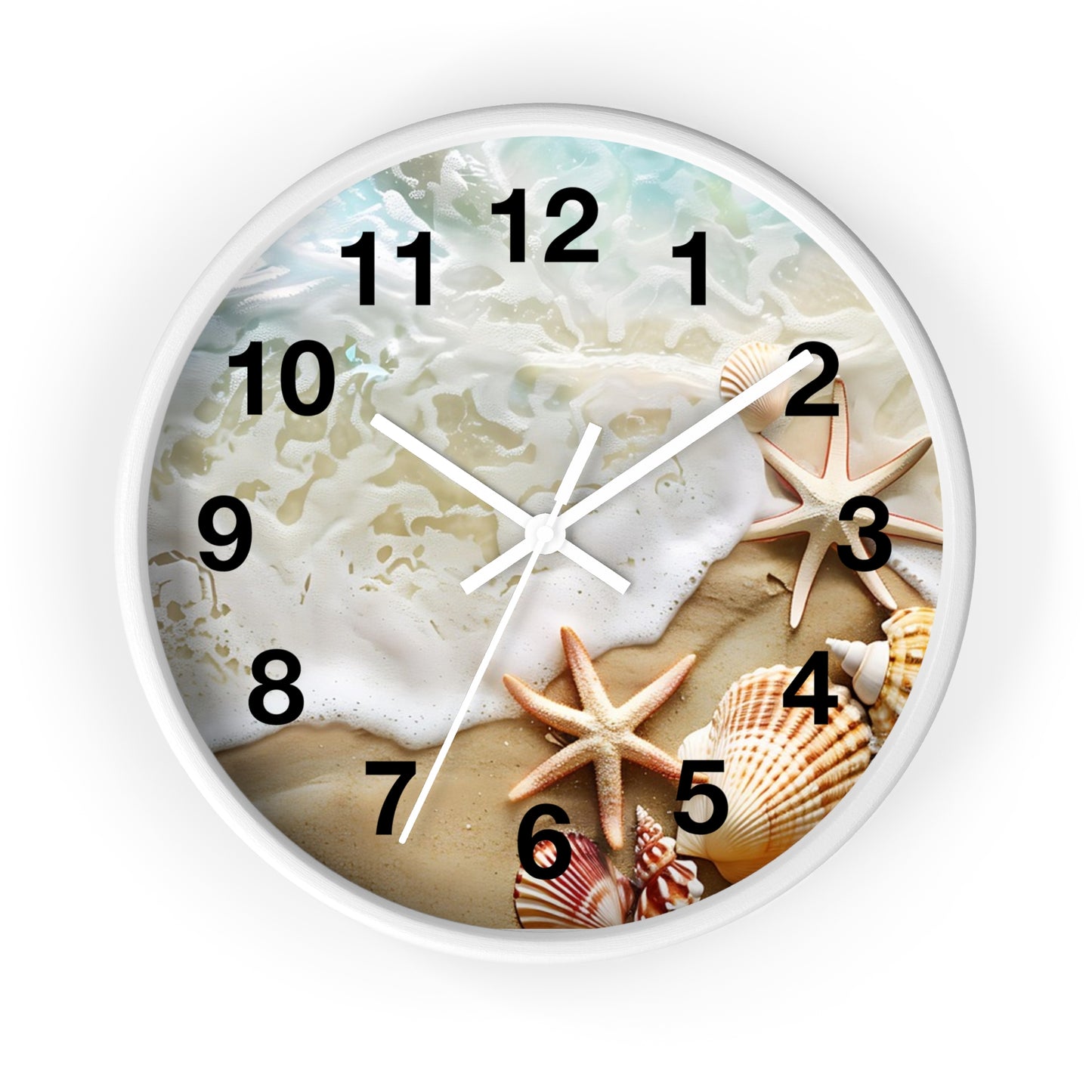 Beach Shells Wall Clock — Coastal Starfish Seaside Decor