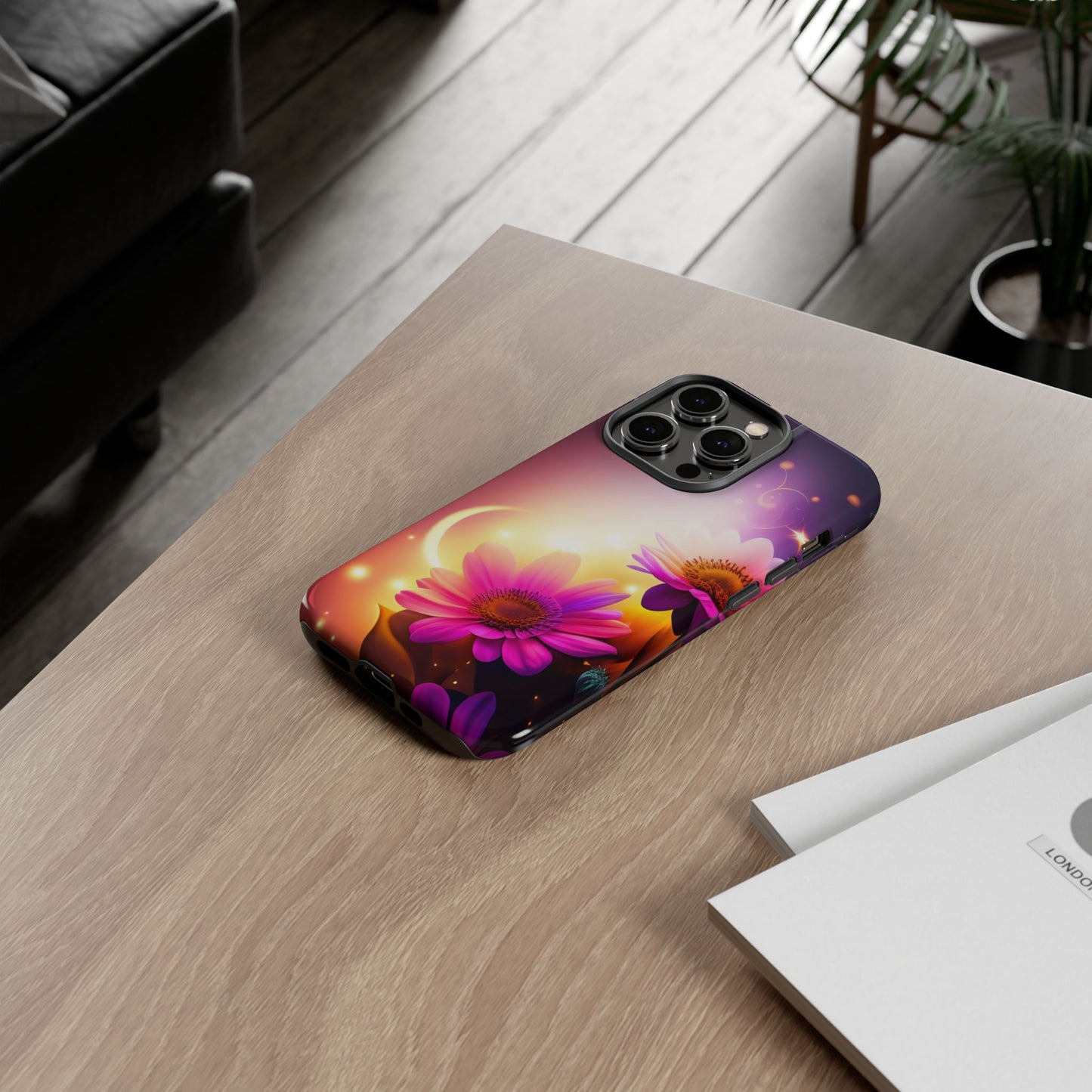 Floral Moonlight Phone Case – Purple Daisy Protective Cover