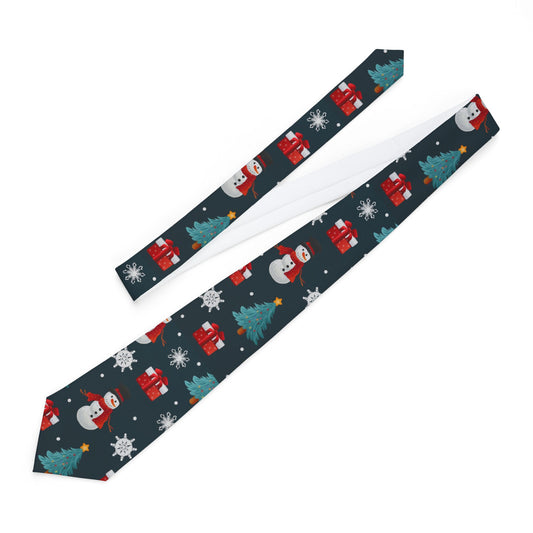 Christmas Necktie with Snowmen and Trees