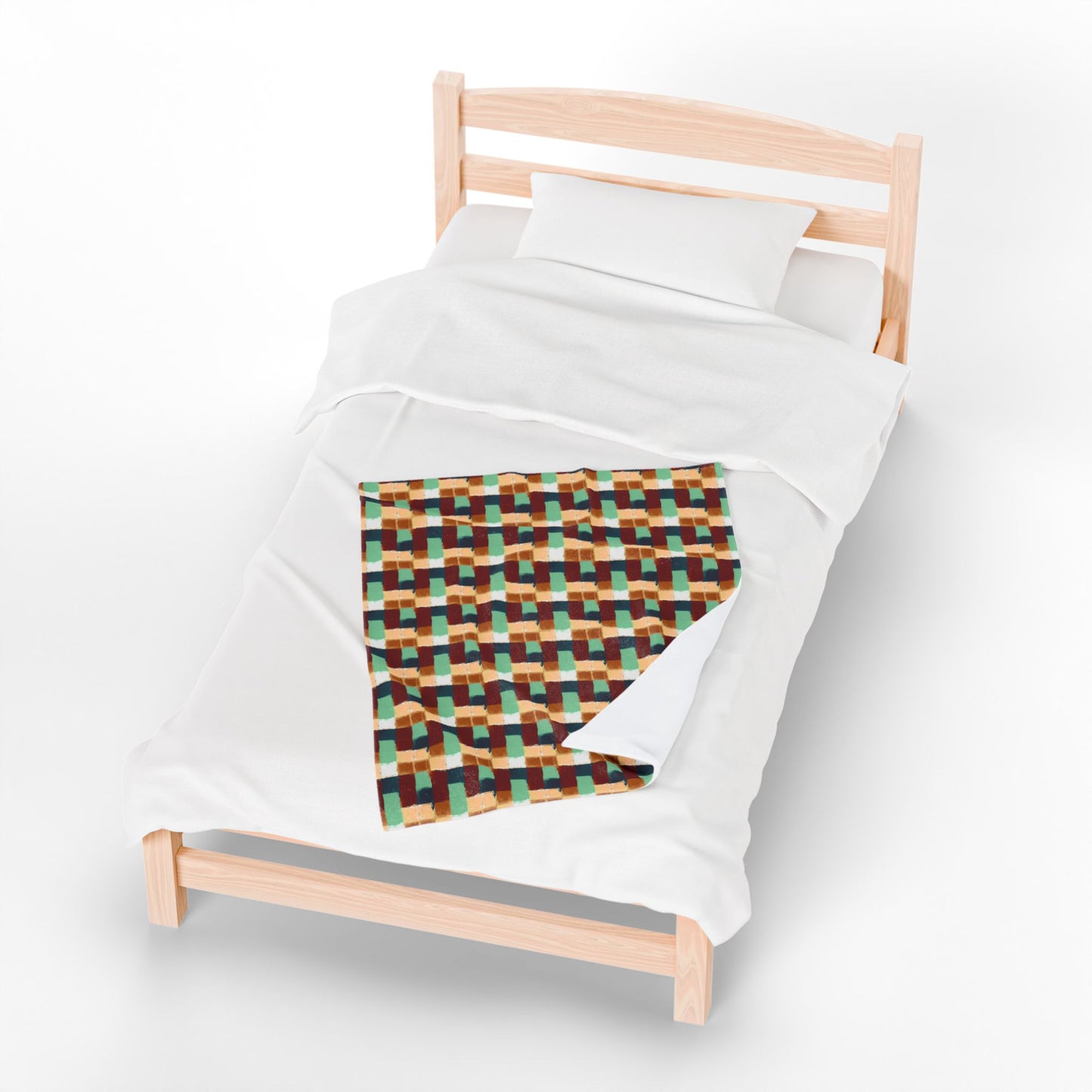 Geometric Retro Plaid Velveteen Plush Blanket — Cozy Mid-Century Throw