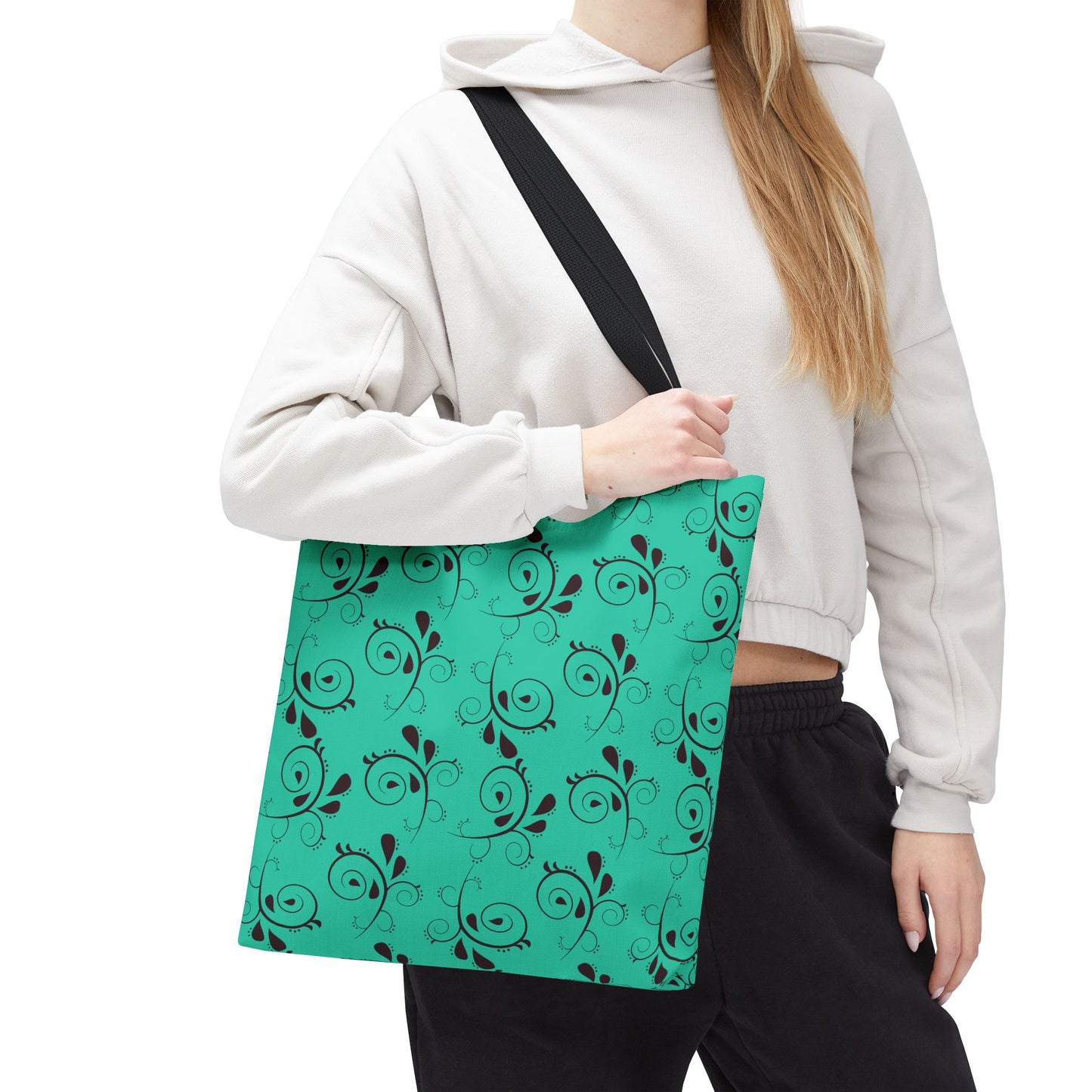 Turquoise Floral Swirl Tote Bag – All-Over Print Stylish Shopping Bag