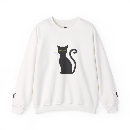 Black Cat Crewneck Sweatshirt — Cute Witchy Halloween Cat Pullover