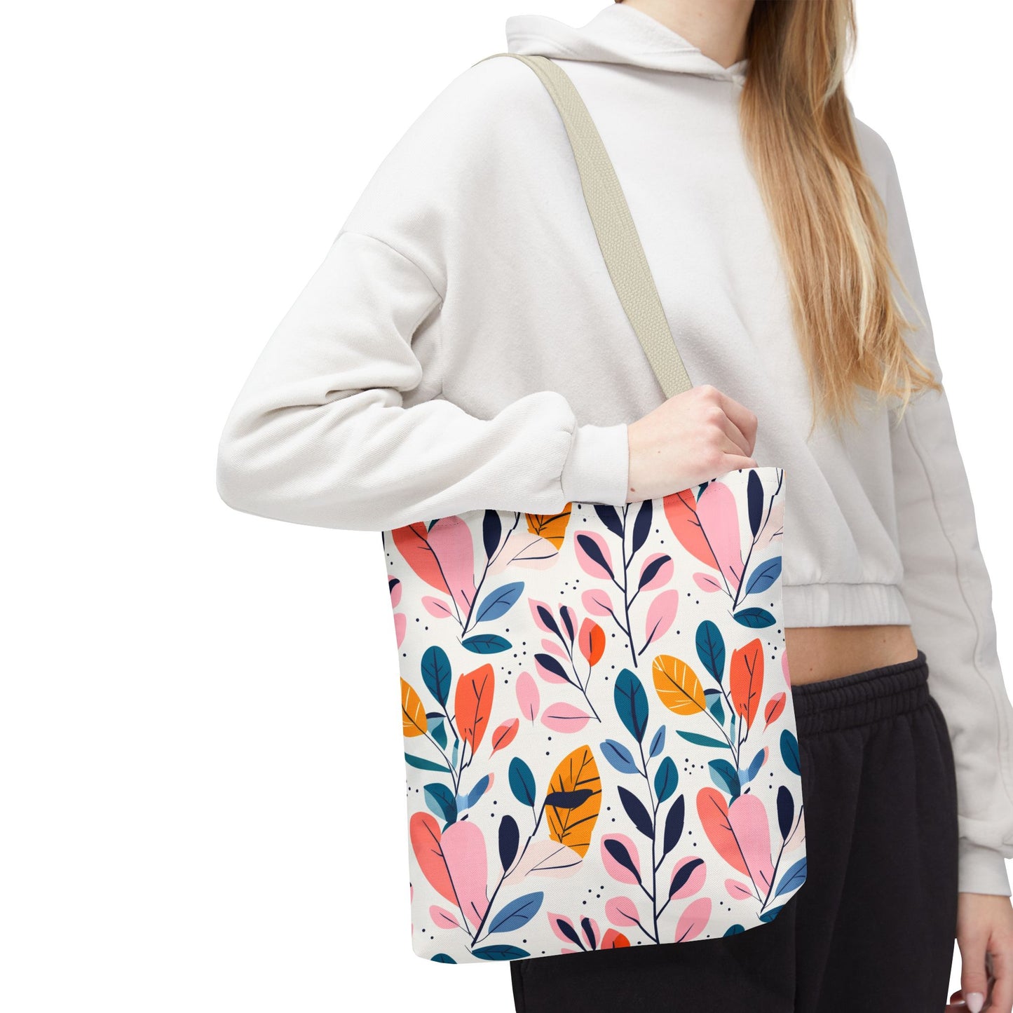 Floral Leaves Tote Bag — Colorful Botanical All-Over Print Bag
