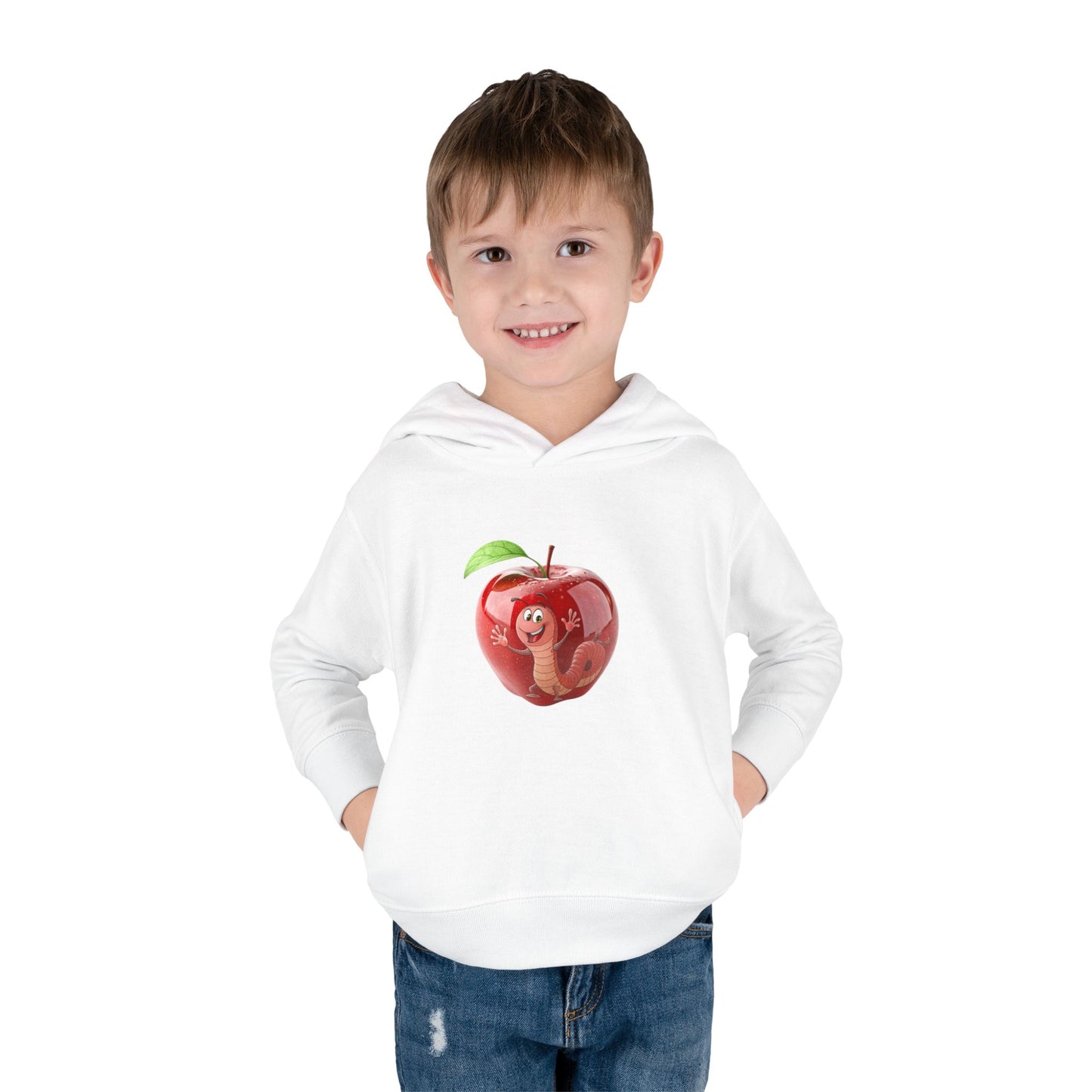 Cute Apple Toddler Pullover Fleece Hoodie - Cozy, Fun, Playful Kidswear, Perfect Gift for Birthdays, Play Dates, or Fall Outings