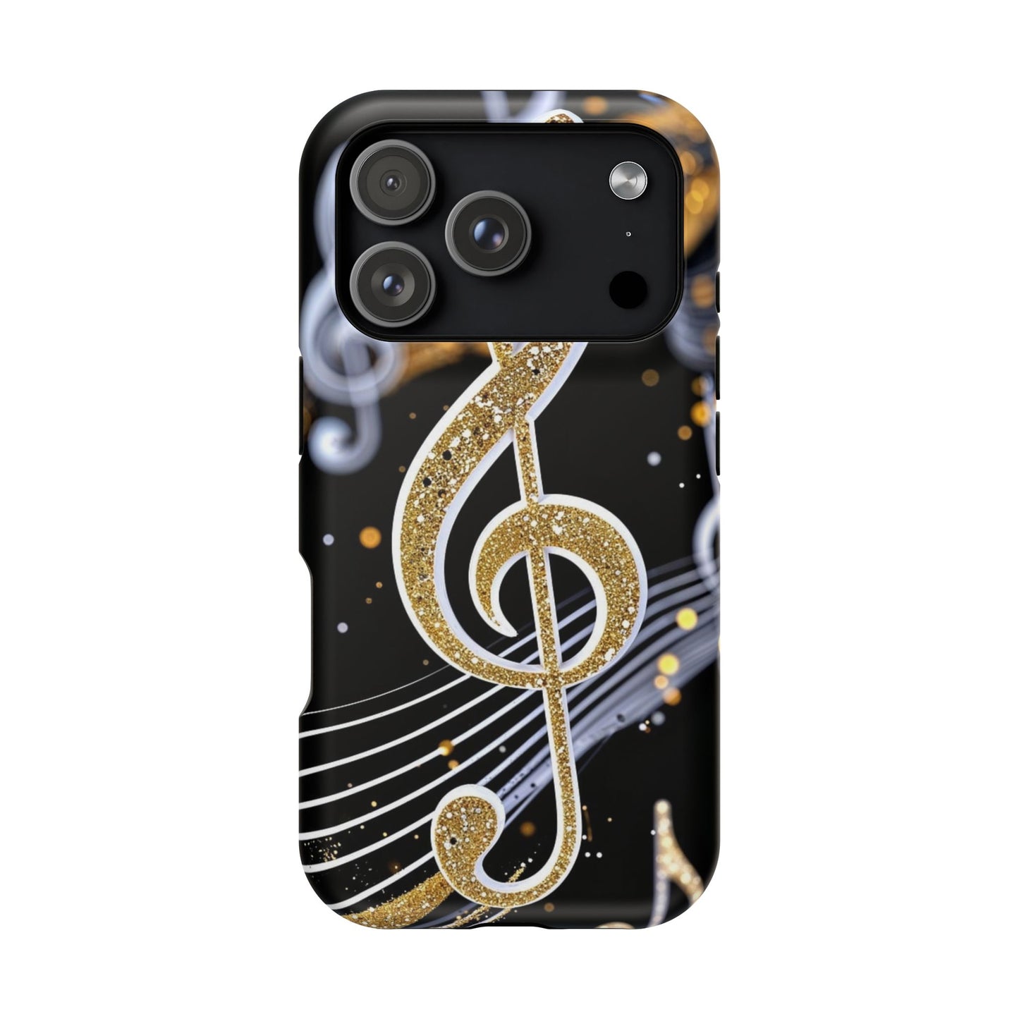 Music Notes Magnetic Impact-Resistant Phone Case — Gold Treble Clef Design