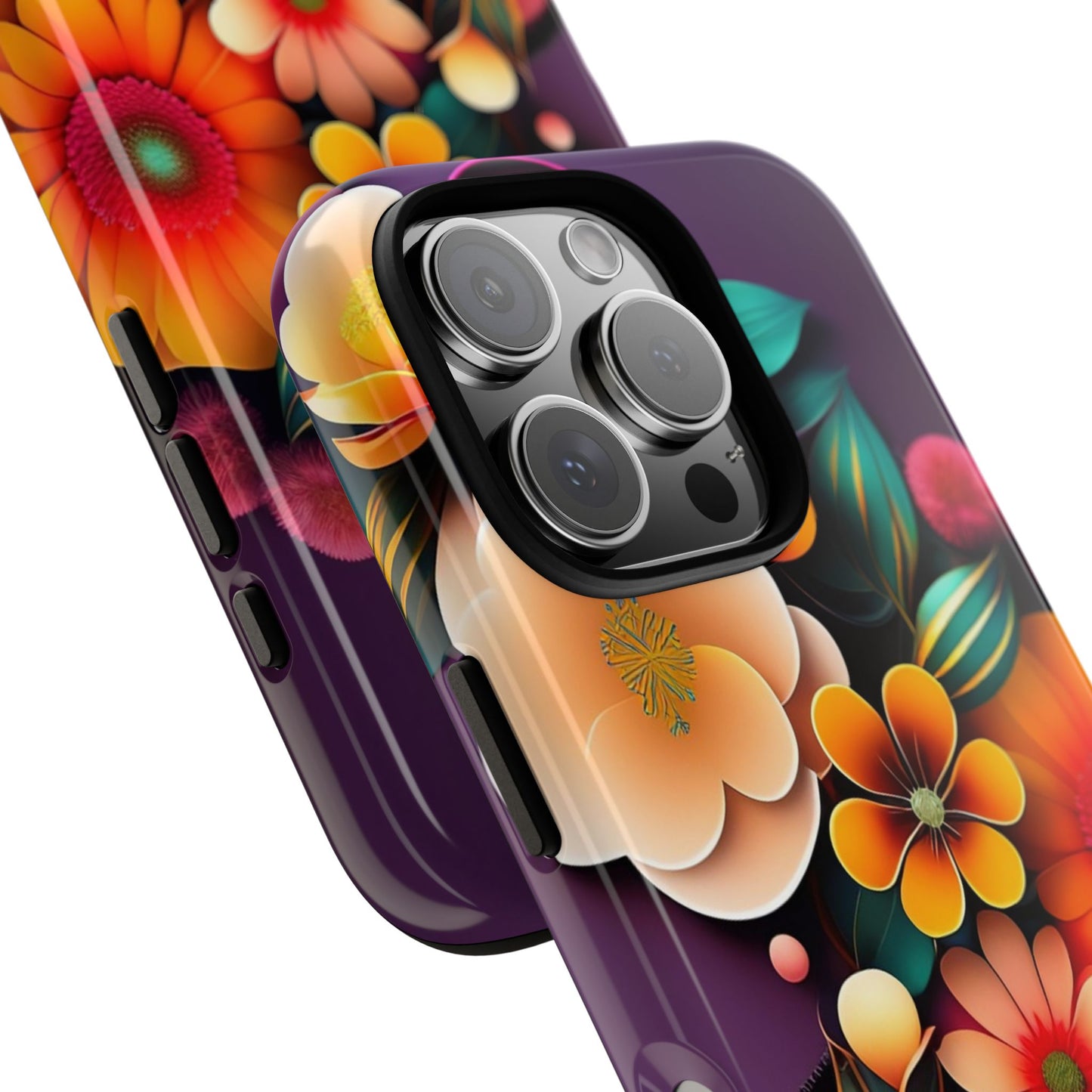 Floral Burst Tough Phone Case — Colorful Retro Flowers Protective Cover
