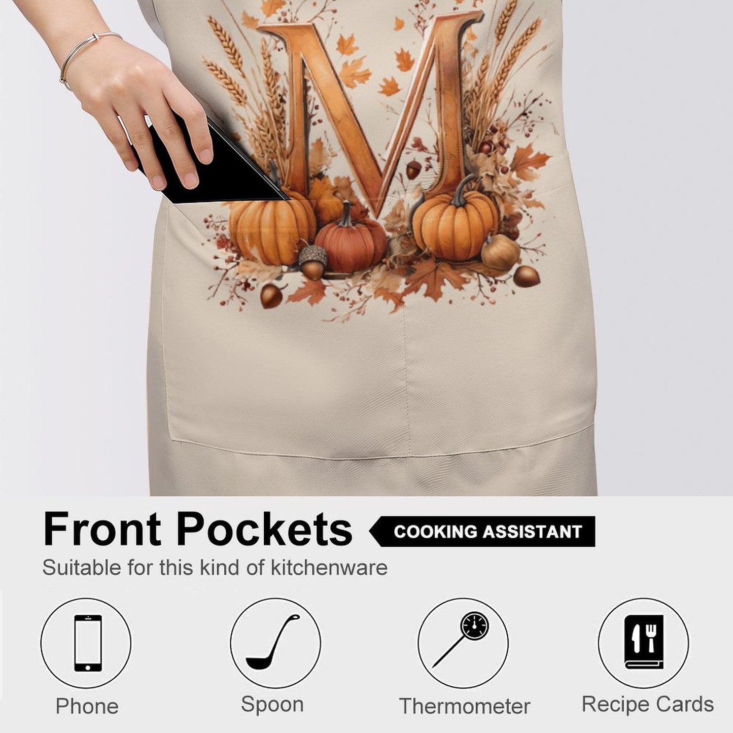 Adult Apron with Pocket - Thanksgiving Letter M