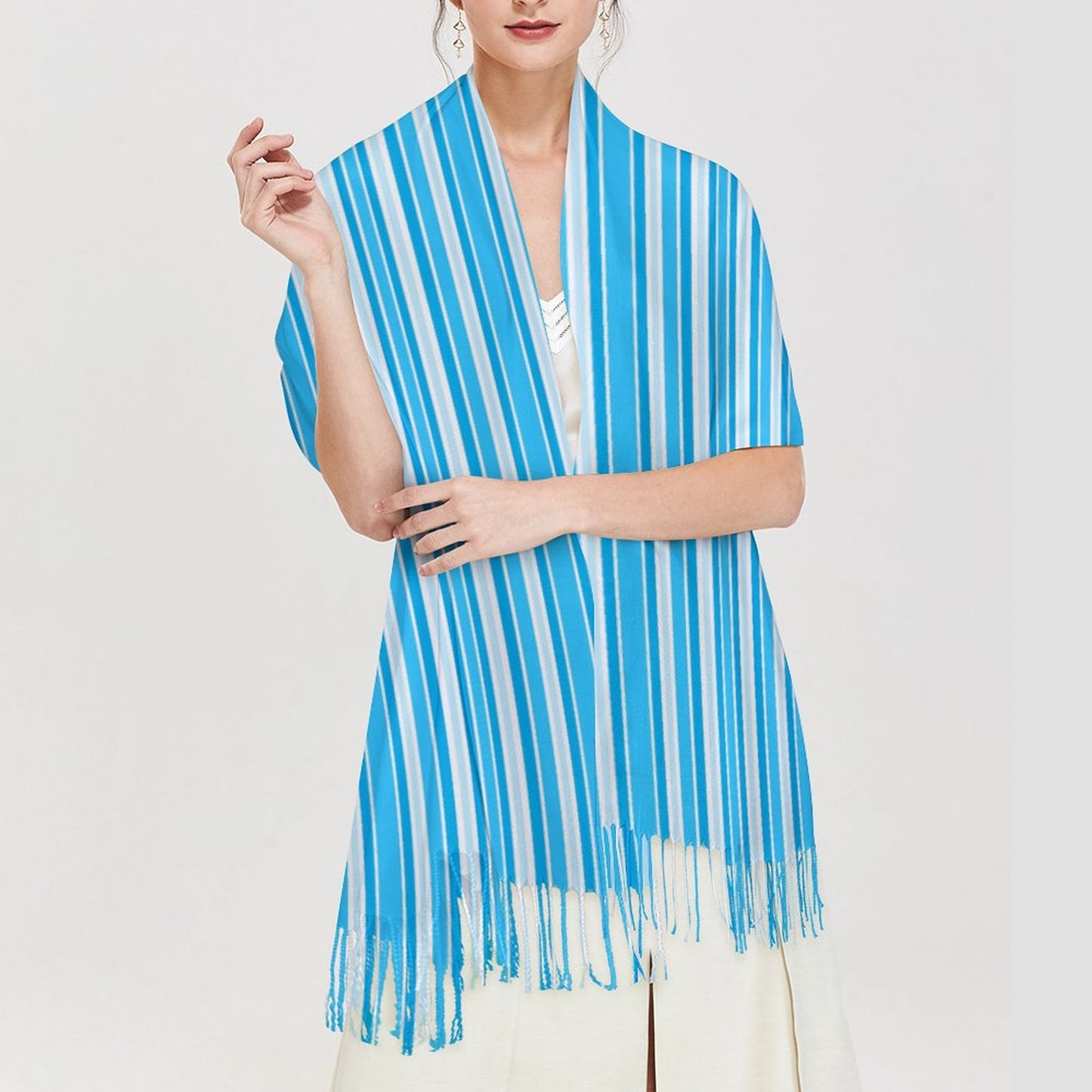Cashmere-like Tassel Scarf Blue Stripes