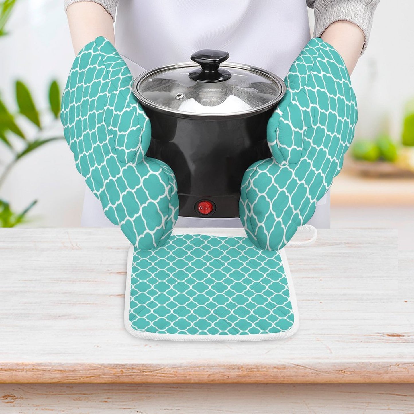 Oven Mitts & Pot Holder Set of 3 Teal