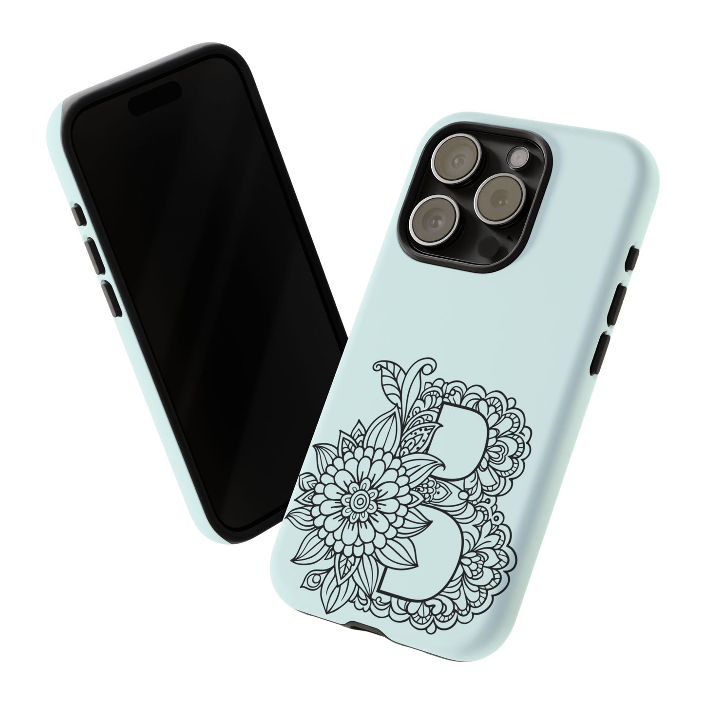 Personalized Tough Phone Case- Letter B, Floral Monogram Cell Phone Cover, Custom Protective Case, Unique Gift, Birthday, Graduation