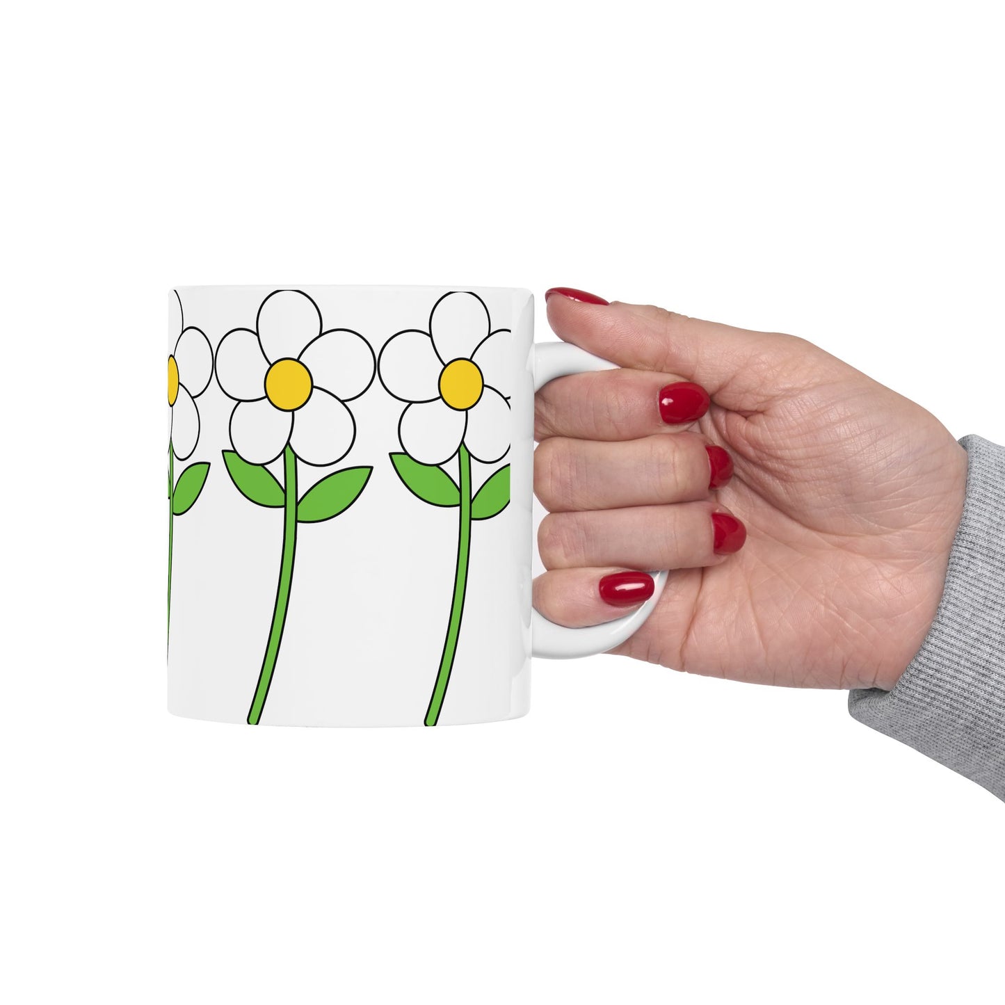 Flower Power Ceramic Mug - 11oz & 15oz, Floral Coffee Cup, Gift for Garden Lovers, Cute Tea Mug for Her, Spring Decor Mug