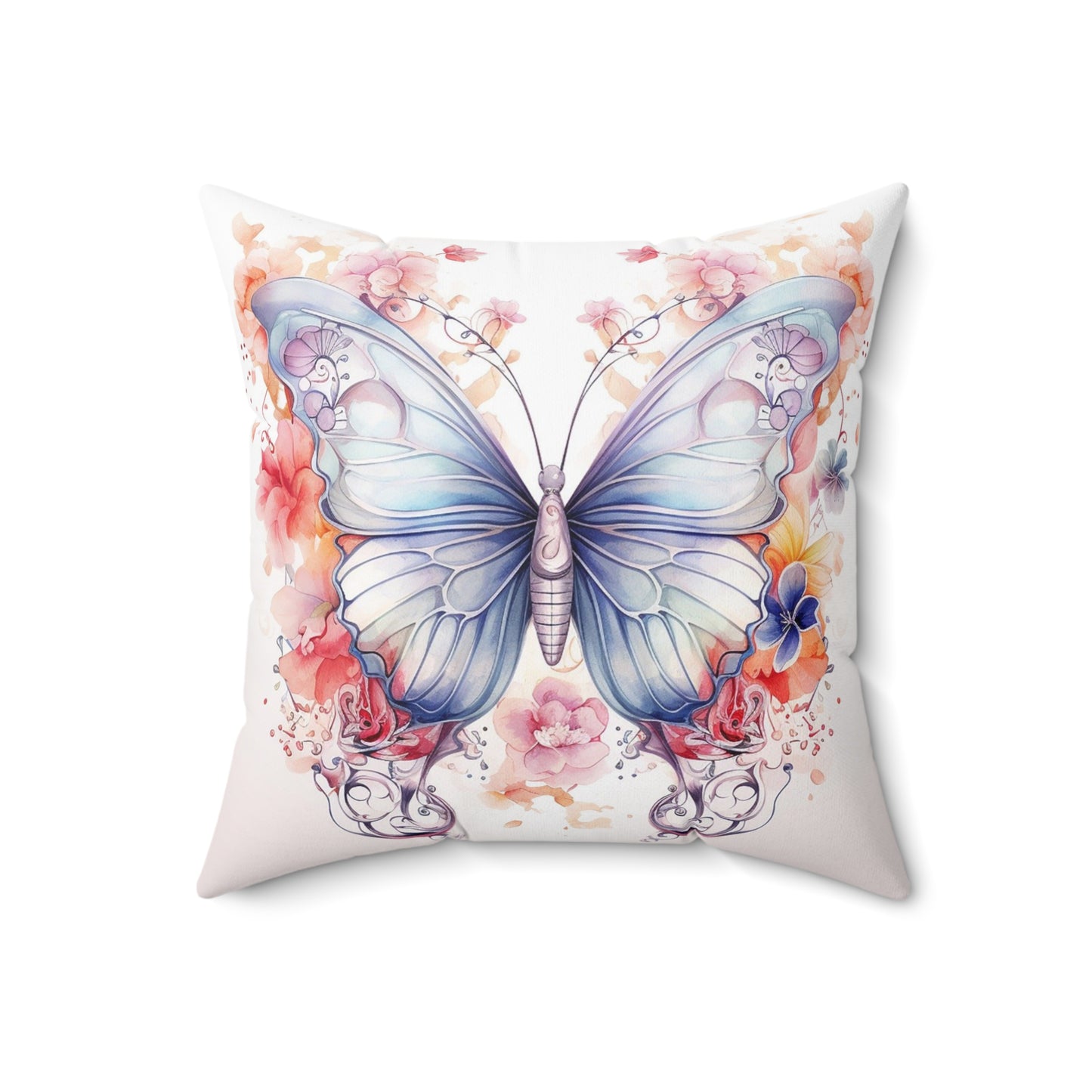 Butterfly Floral Square Pillow, Cozy Home Decor, Gift for Nature Lovers, Spring Decor, Butterfly Art Cushion