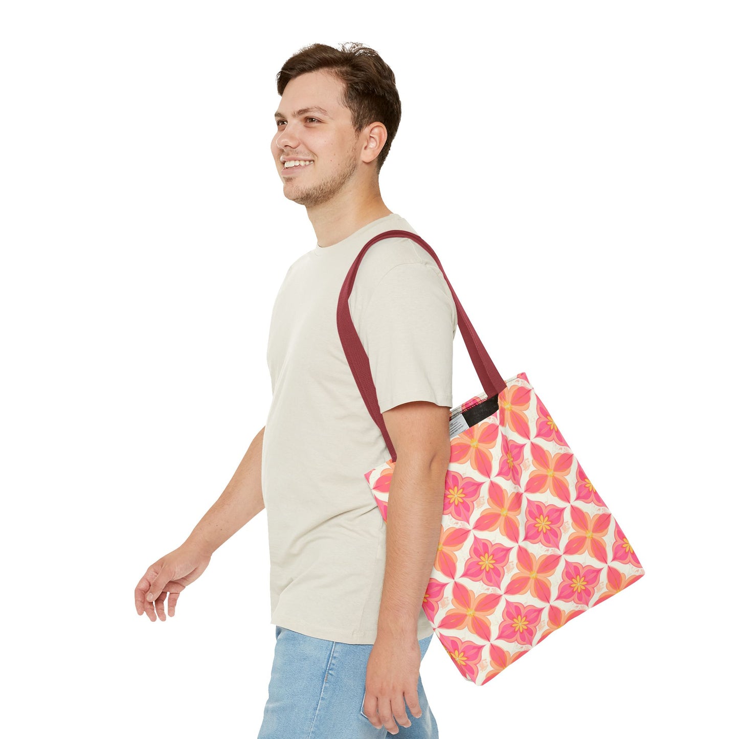 Pink Floral Geometric Tote Bag — All-Over Print Reusable Shopper