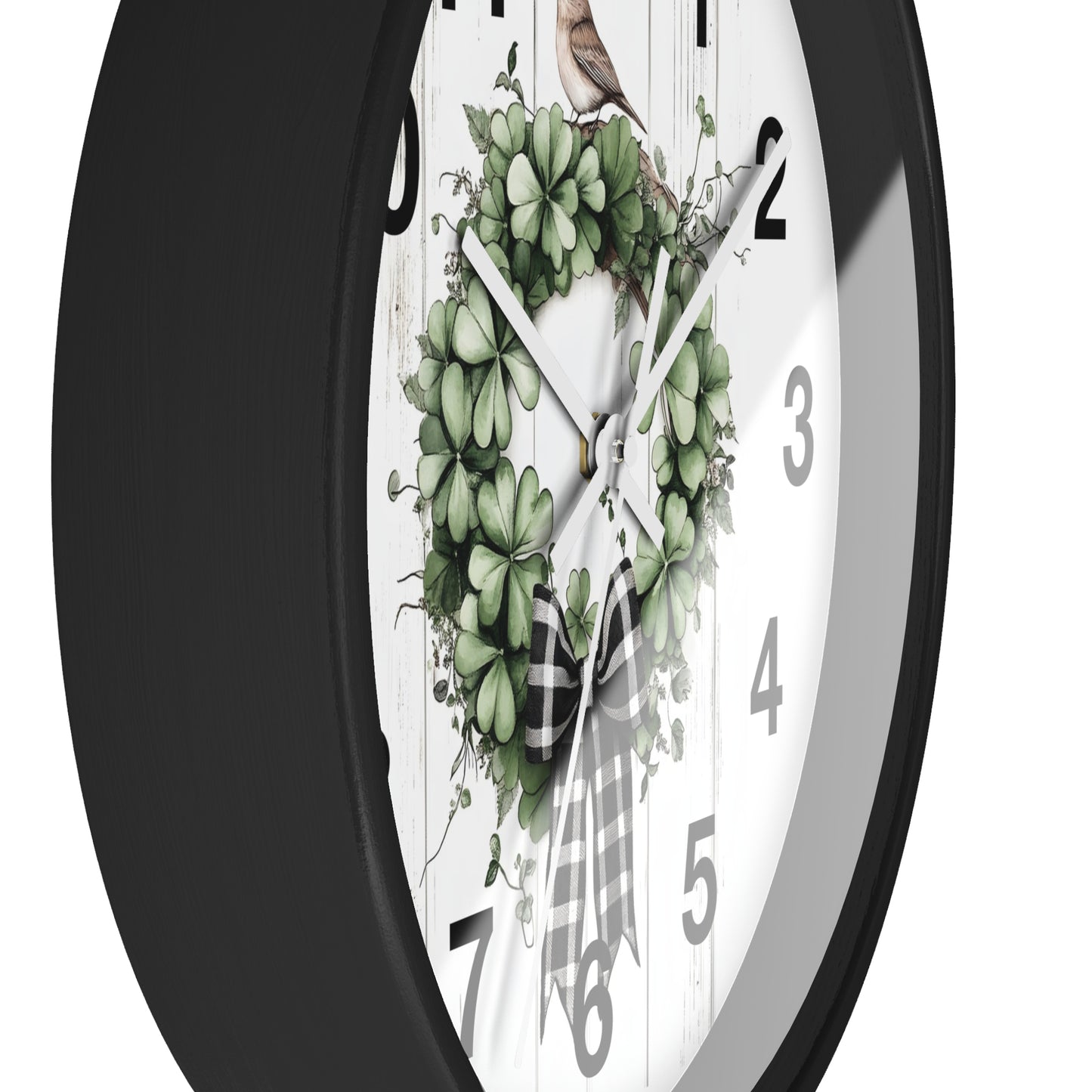 Charming Wreath Wall Clock | Rustic Decor, Bird Lover Gift, Spring Theme, Home Accent, Clovers & Bow