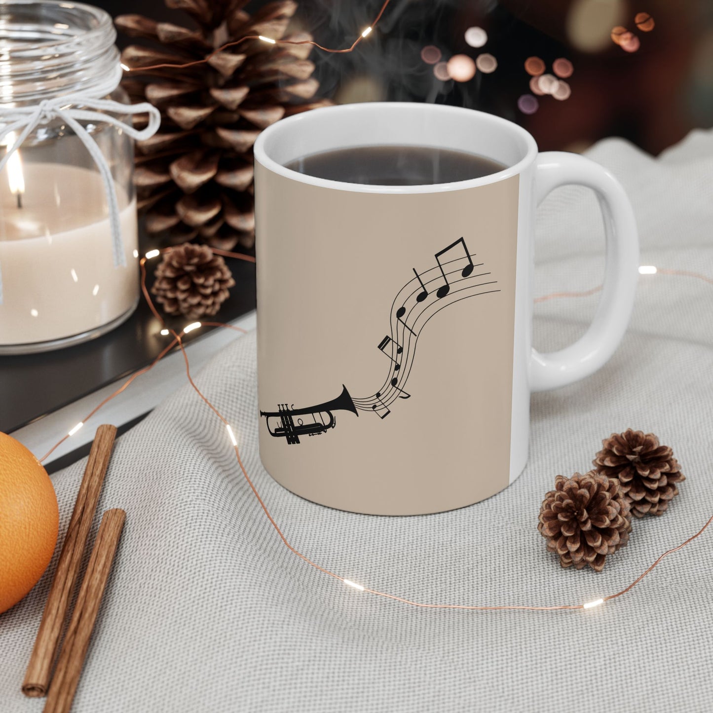 Trumpet Notes Ceramic Mug — Musical Instrument Coffee Cup (11oz/15oz)
