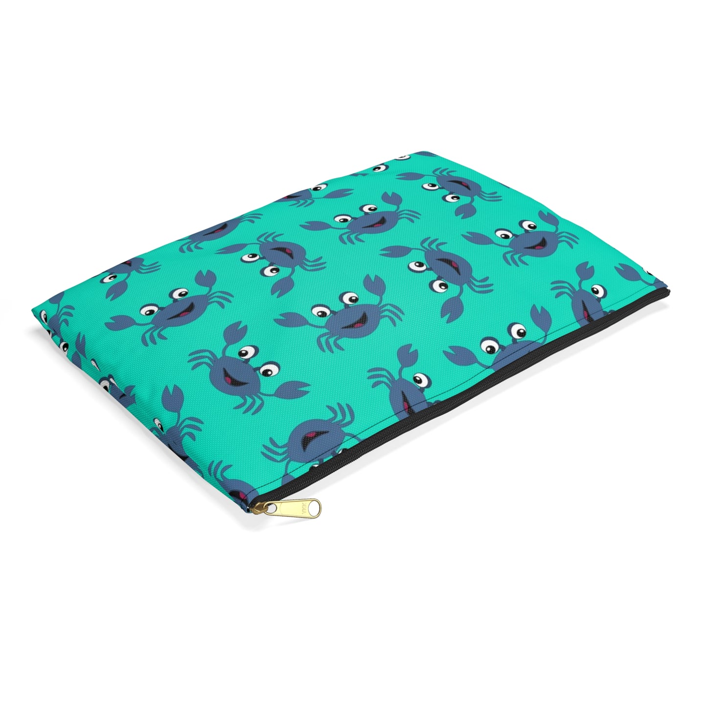 Cute Crab Accessory Pouch, Fun Cosmetic Bag, Beach Accessory, Gift for Crab Lovers, Teal Crab Print Pouch, Summer Essentials
