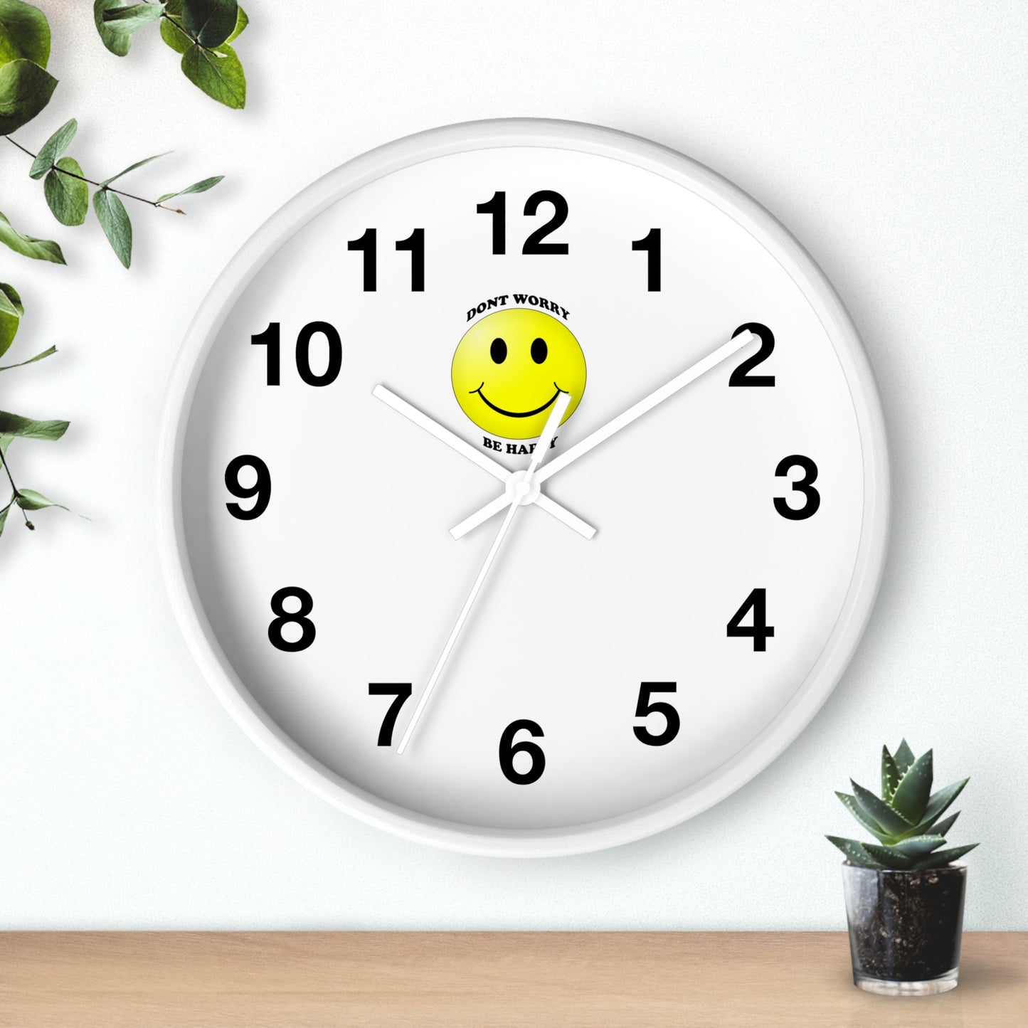 Cheerful Wall Clock with Smiley Face - Don't Worry Be Happy - Home Decor, Gift for Friends, Motivational Decor, Office Wall Art