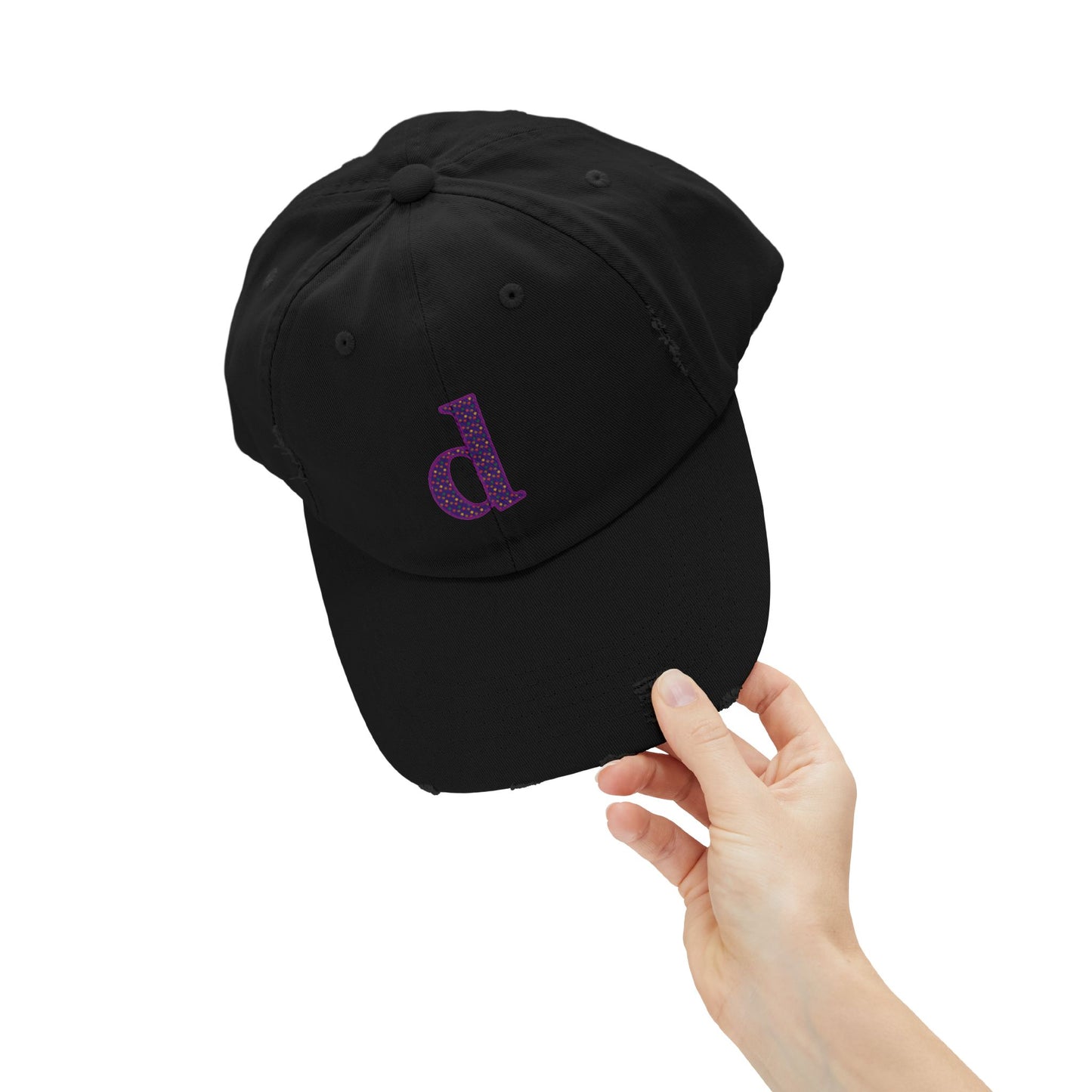 Distressed Cap with Purple Letter 'd' - Casual Street Style Hat for Everyday Wear, Gift for Dad, Unisex Fashion Accessory, Trendy [...]