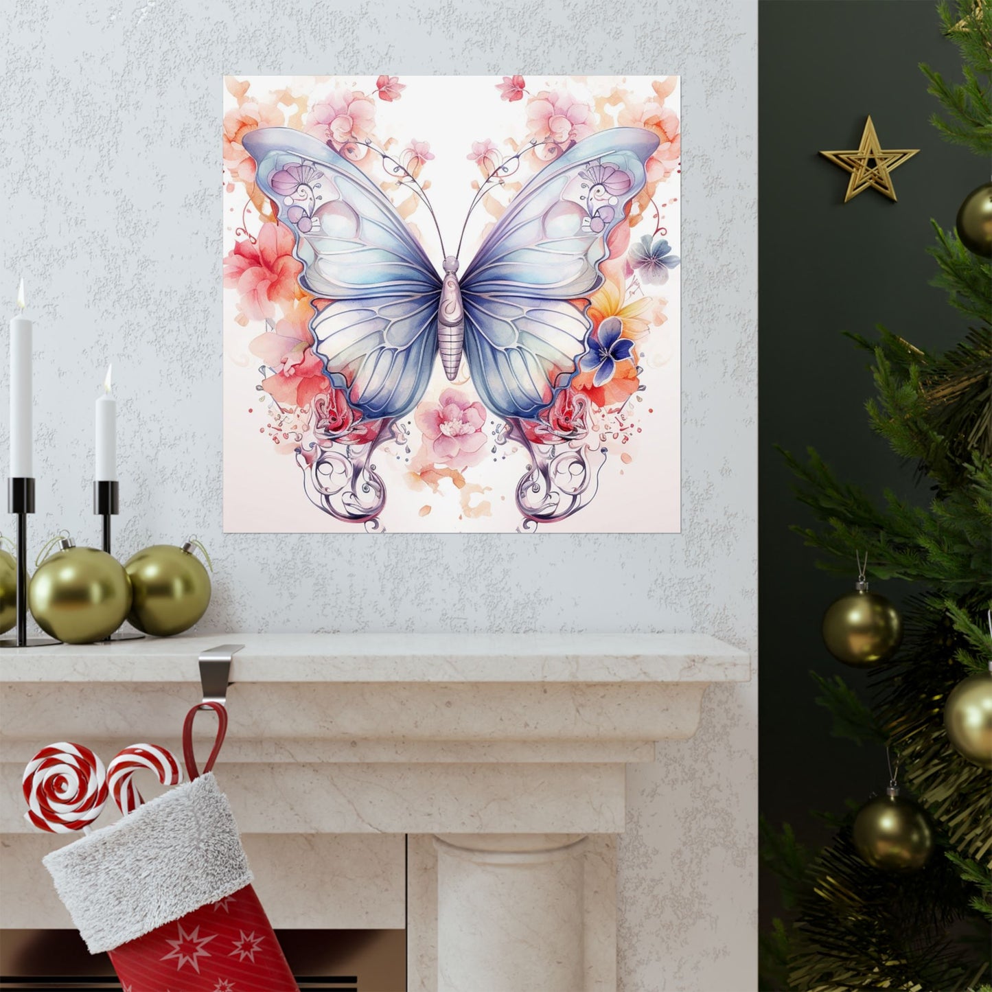 Butterfly Watercolor Wall Poster — Floral Pastel Matte Vertical Print