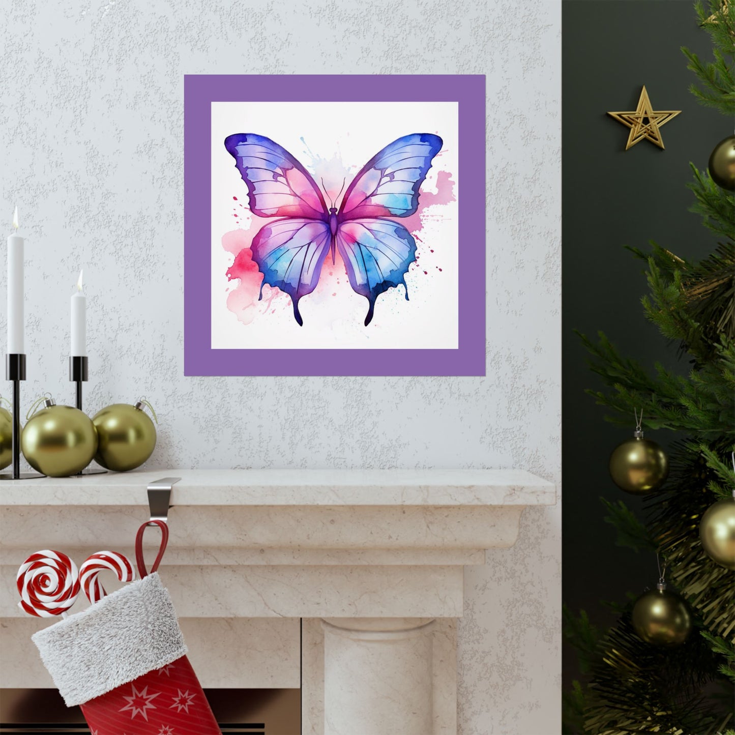 Butterfly Watercolor Matte Poster — Purple Vertical Art Print