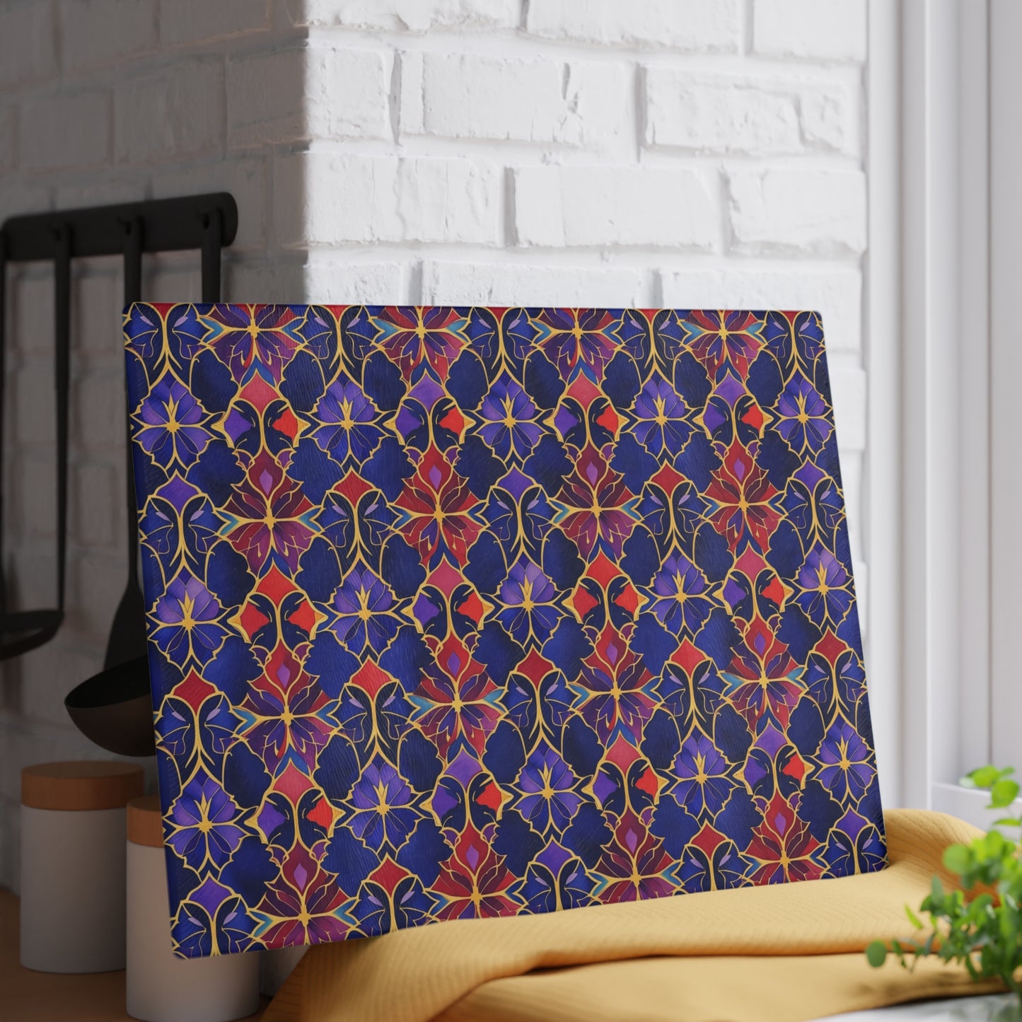 Glass Cutting Board — Vibrant Floral Tile Pattern Decorative Kitchen Board