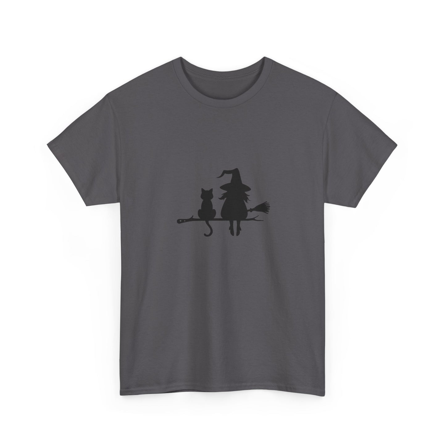 Witch and Cat Tee | Spooky Unisex Shirt for Halloween | Cute Witchwear for Cat Lovers | Fall Wardrobe Essential | Gift for Magical Friends